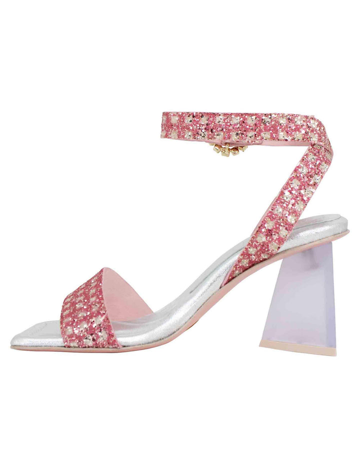 Sandali donna in tessuto rosa con punta quadra e tacco alto 7117 023 Ras 