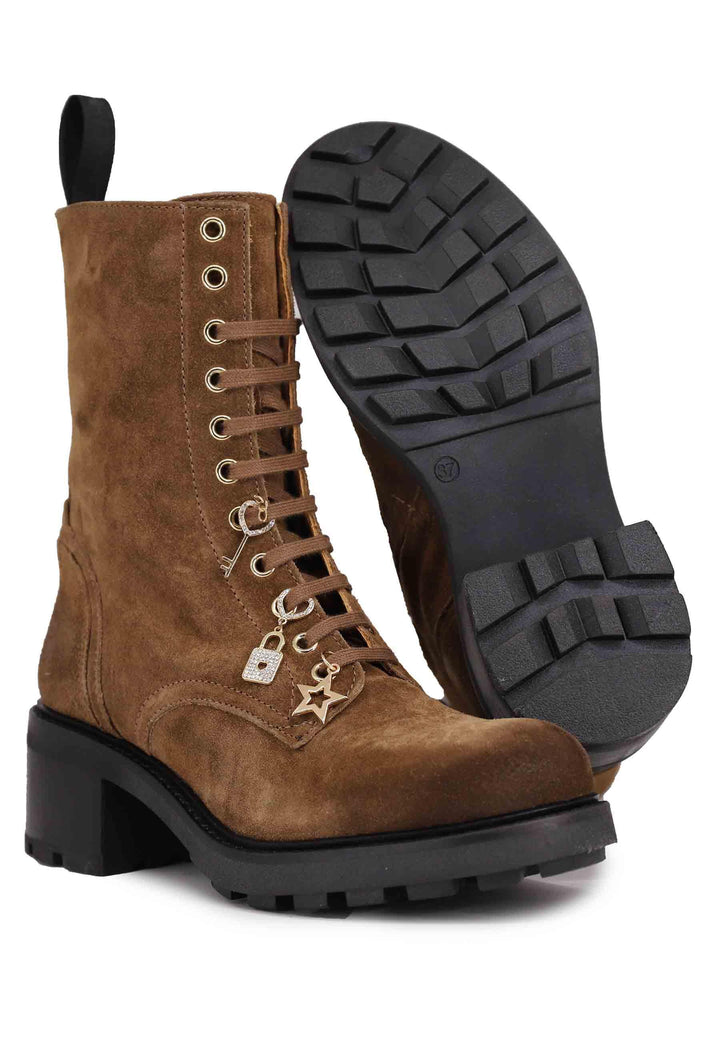 Stivaletti anfibi donna in camoscio cuoio con accessori AFRA 14TDM Gio + 