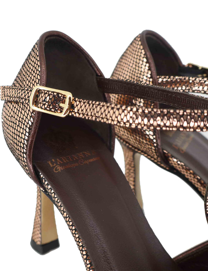 Decollete donna Mary Jane in pelle stampata bronzo con tacco alto TG1660/RT 043 L'Arianna 