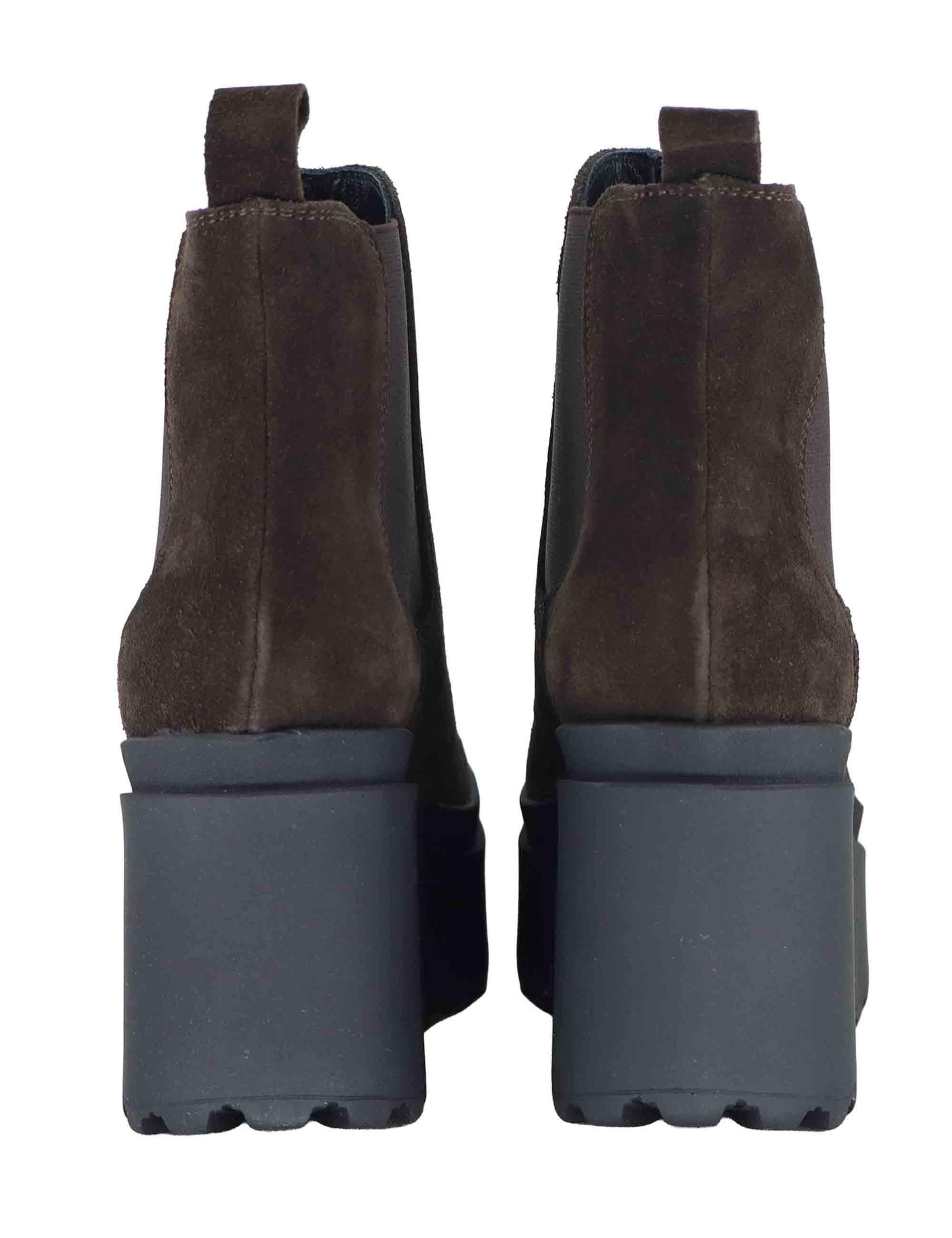 Stivaletti beatles donna in camoscio marrone con zeppa alta in gomma JOLLY 8 014 Tattoo 