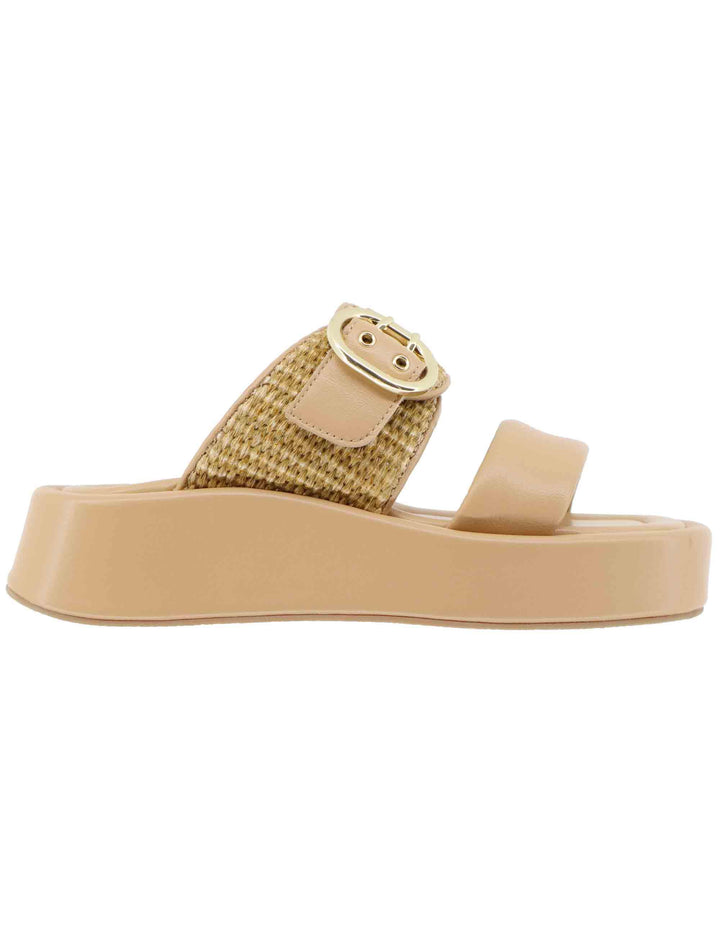 Sandali donna in pelle beige con zeppa bassa EB1502X 017G Elvio Zanon 