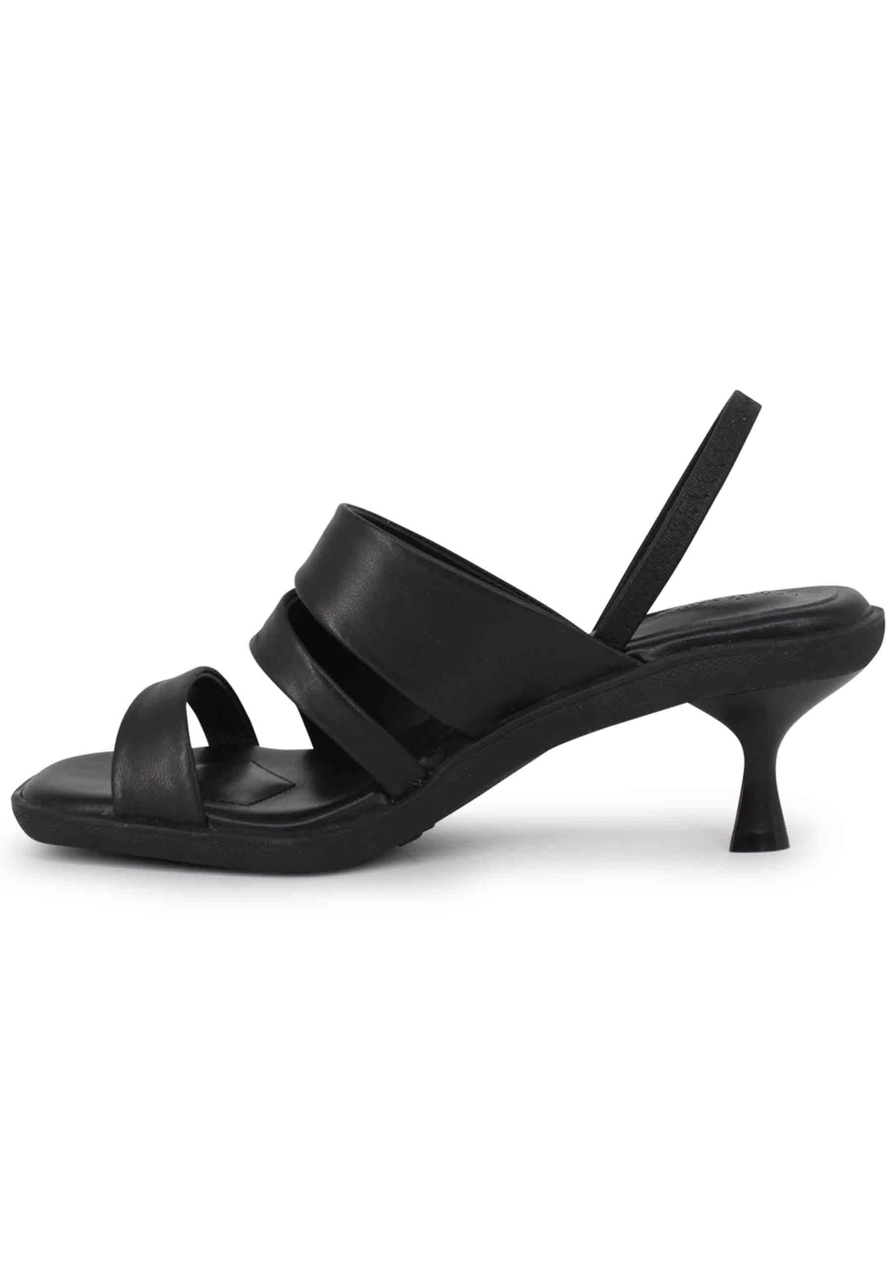 Sandali slingbak donna in pelle nera con suola in gomma e tacco colorato BO1420 001 Manufacture D'Essai 