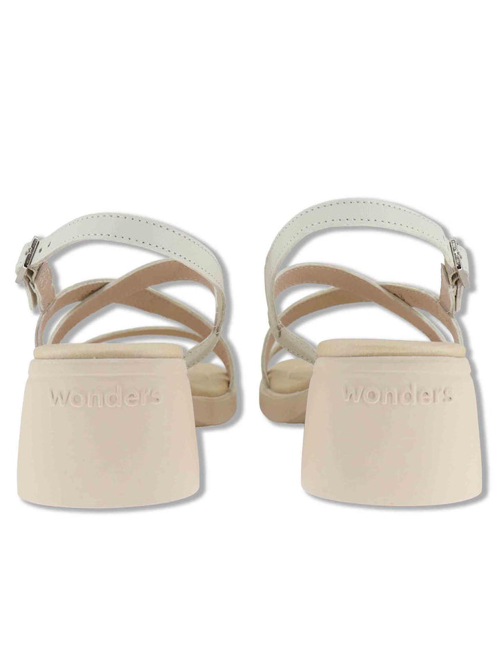 Sandali slingback donna in pelle off white con tacco medio e sottopiede soft D-2303 100 Wonders 