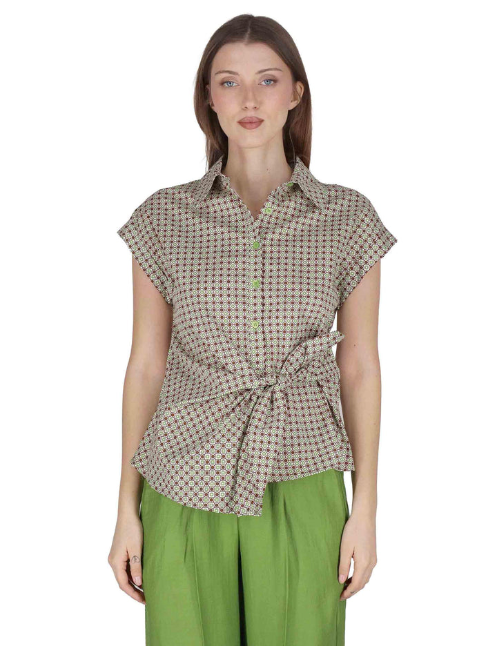 Camicie smanicate donna Knotted Shirt in cotone verde con cintura JABCM0001-F1385-1242 7046 Justmine 