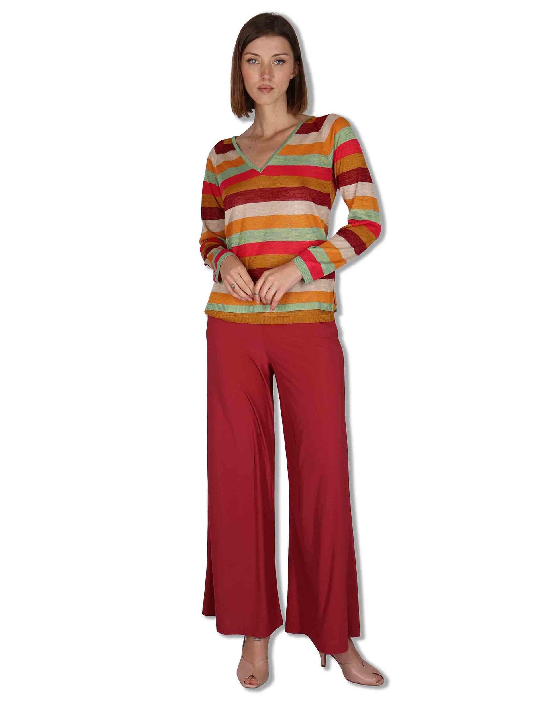 Pantaloni donna Palazzo Trousers in jersey stretch bordeaux a fantasia JFAPN0001-E2771-1275 4235 Justmine 