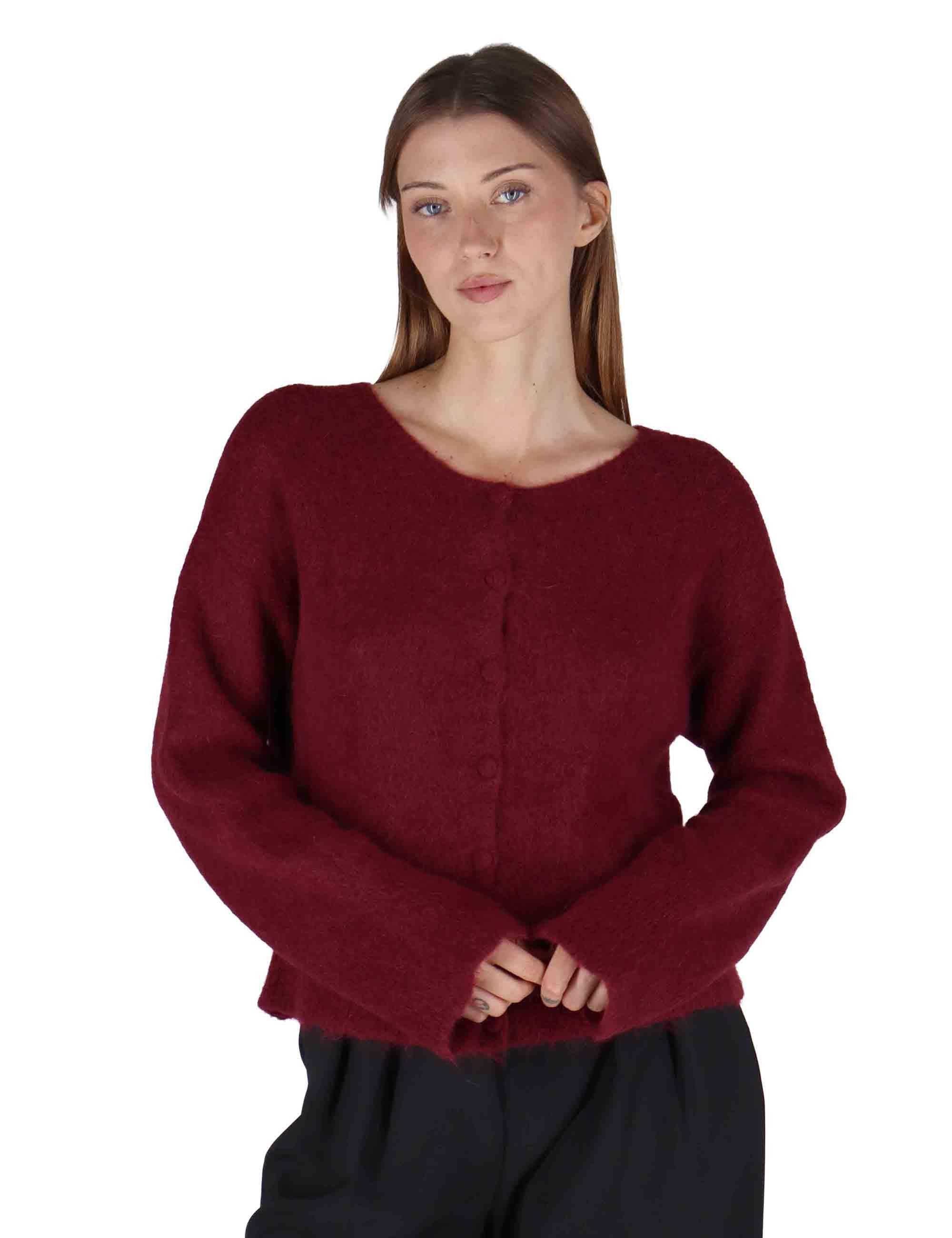 Cardigan donna in lana alpaca bordeaux a girocollo con bottoni in tinta JABMF0025-G073 4280 Justmine 