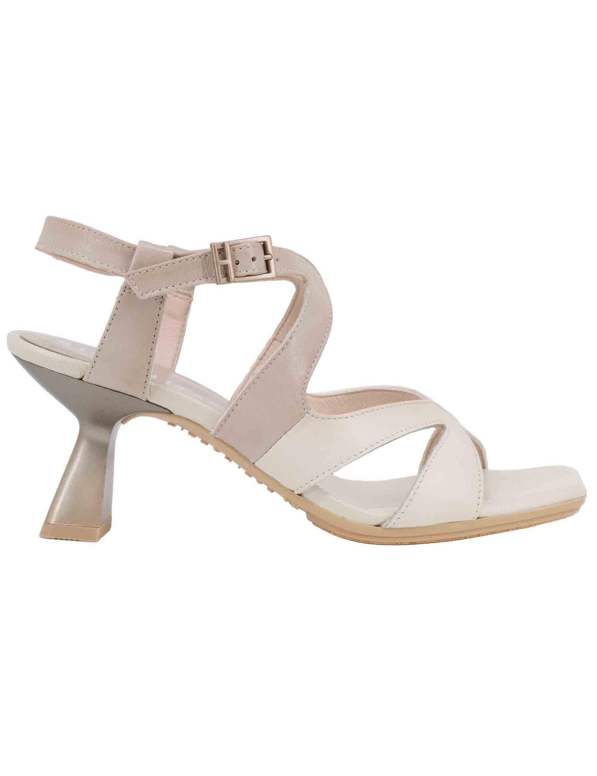 Sandali donna in pelle beige con tacco alto HV253879 C002 Hispanitas 