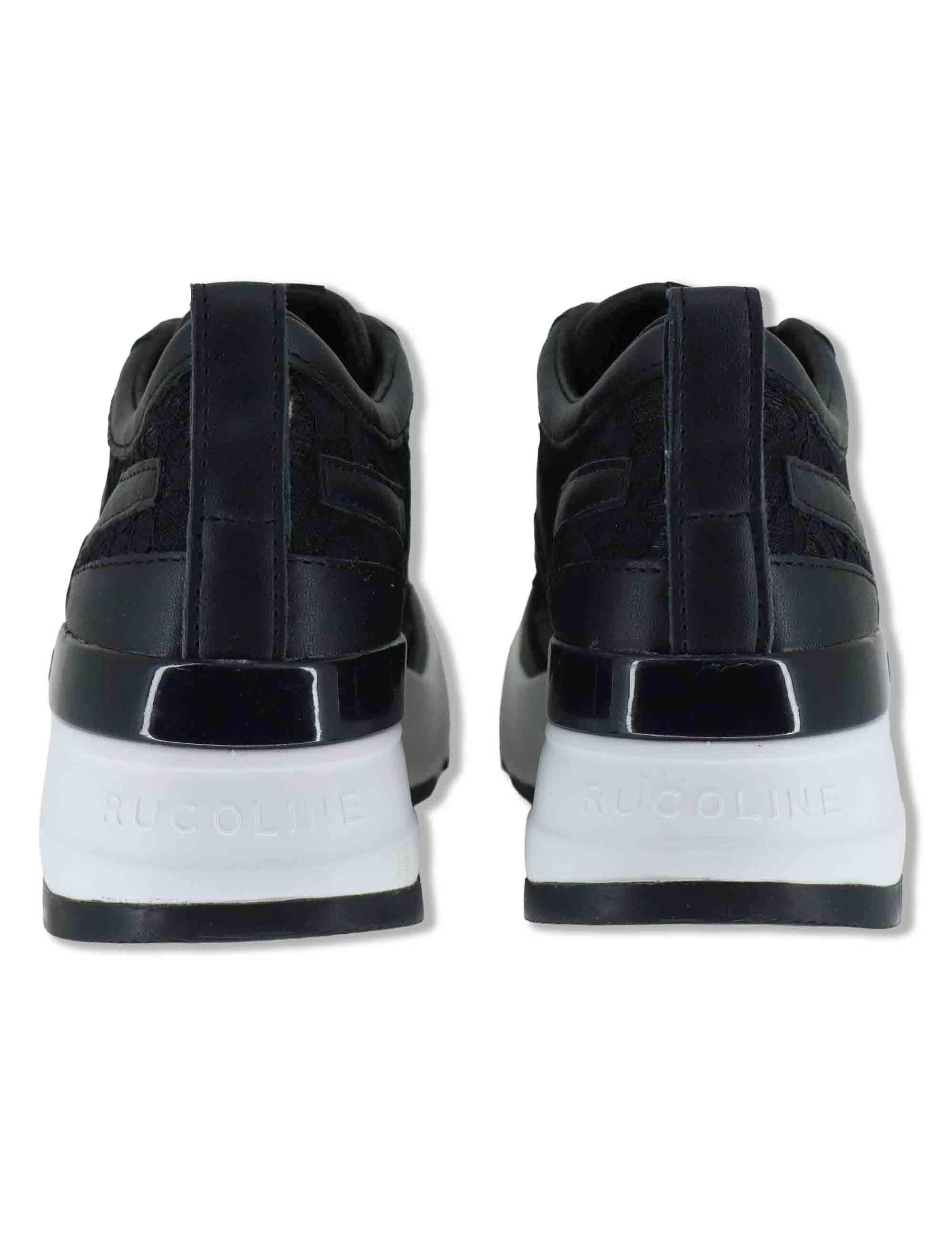 Sneakers donna in pelle e pizzo nero con zeppa alta in gomma 4009-84585 1 Ruco Line 