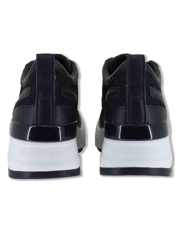 Sneakers donna in pelle e pizzo nero con zeppa alta in gomma 4009-84585 1 Ruco Line 