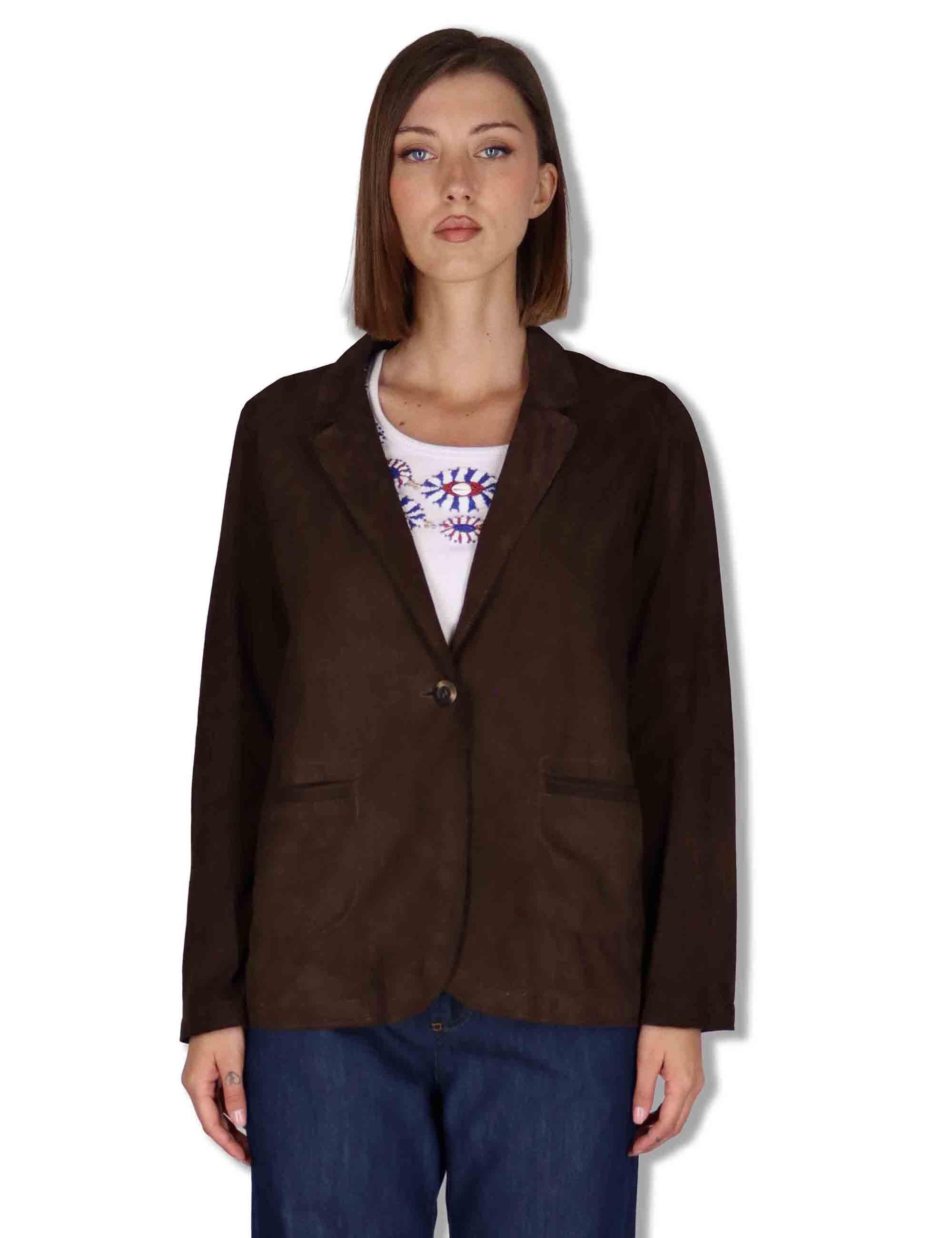 Giacche donna in camoscio testa di moro un bottone SP2375 014 Spatarella 