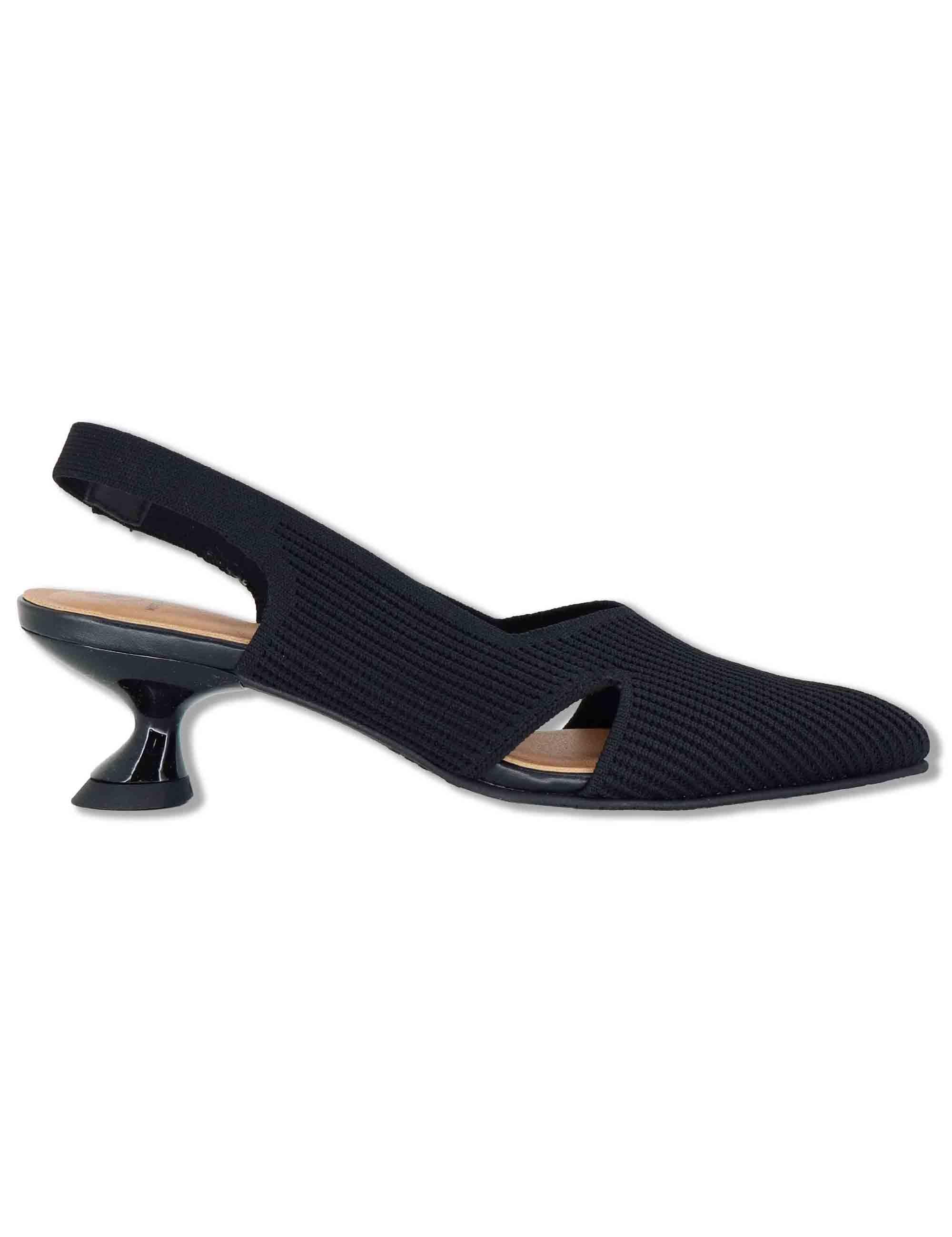 Decollete slingback D'Orsay in tessuto nero aperta ai lati tacco alto 75111 65-05 Miss Elastic 