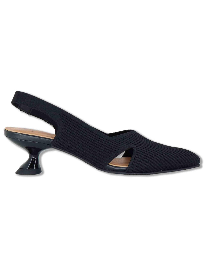 Decollete slingback D'Orsay in tessuto nero aperta ai lati tacco alto 75111 65-05 Miss Elastic 