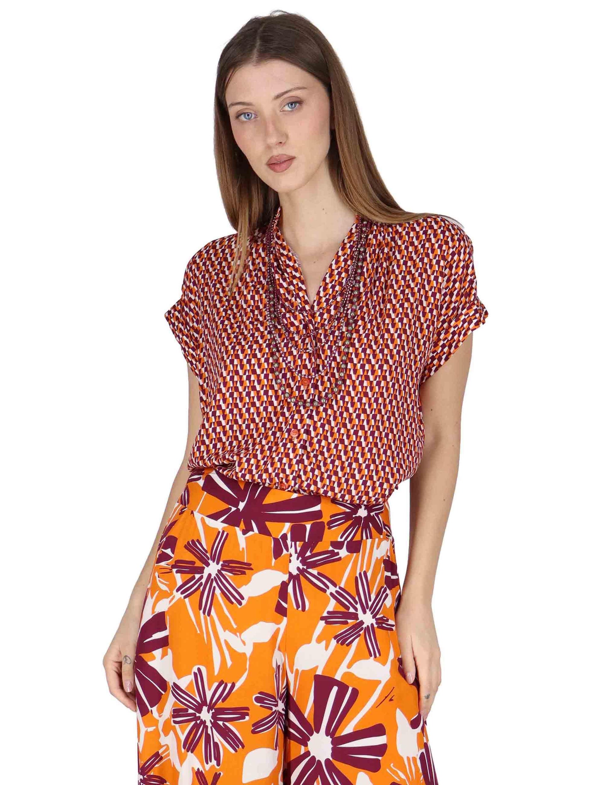 Camicie donna Flared Shirt in viscosa naturale arancione stampata JABCM0001-F1526-1245 2102 Justmine 