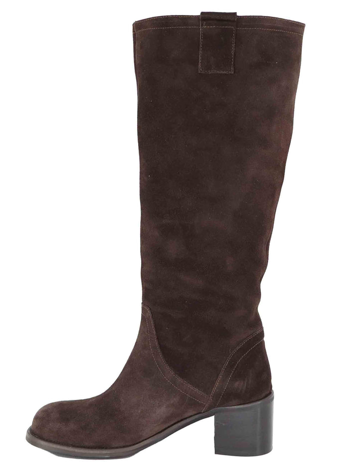 Stivali donna a tubo in camoscio marrone con tacco medio D306 014 Les Venues 