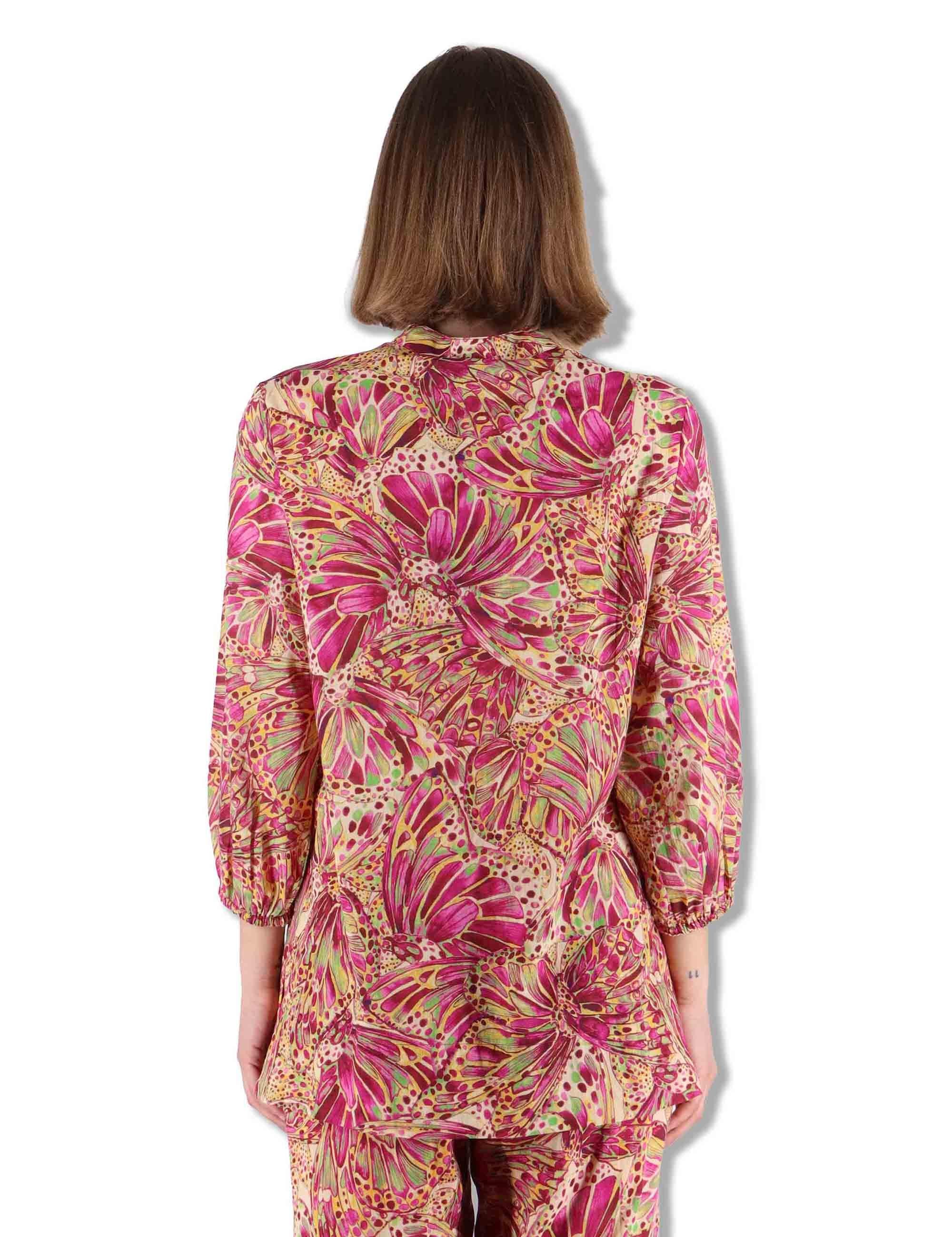 Camicie donna Sweet Butterfly in cotone stampato rosso maniche 3/4 JM557415217 B7008 Maliparmi 