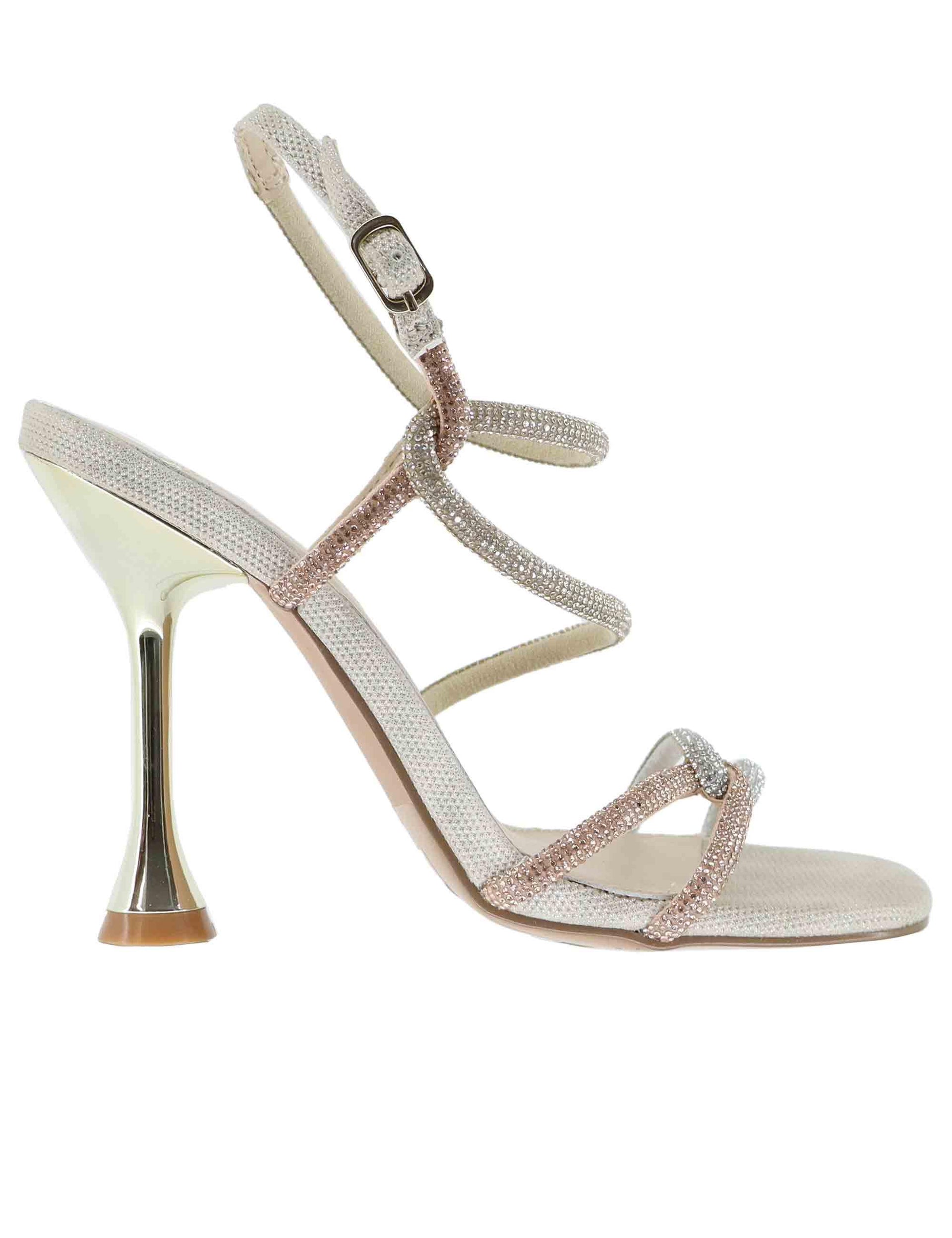 Sandali donna in strass oro e argento tacco alto U470070167K7 710 Exe 