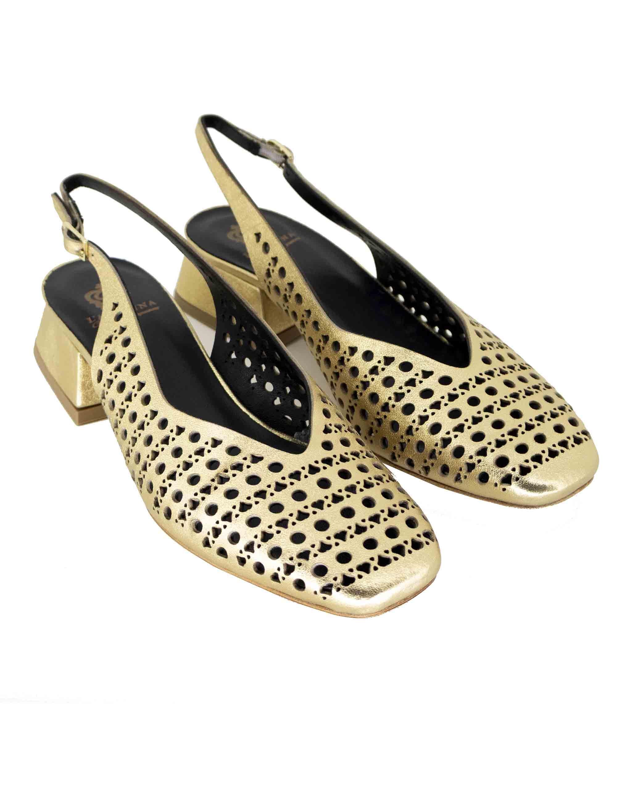Slingback donna in pelle oro forata CH2525/G 032 L'Arianna 