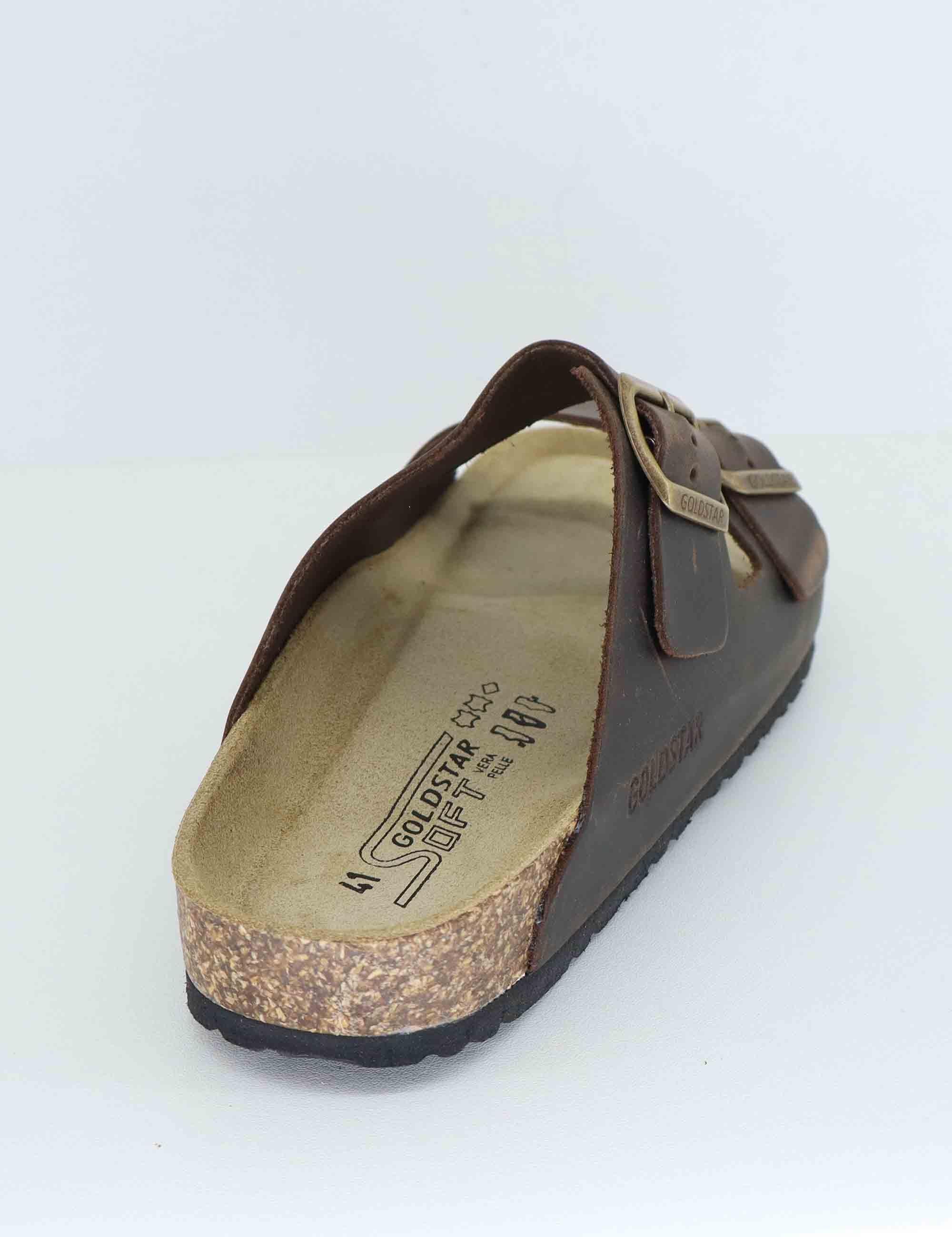 Sandali uomo in pelle marrone con doppia fibbia G283IG 014 Gold Star 