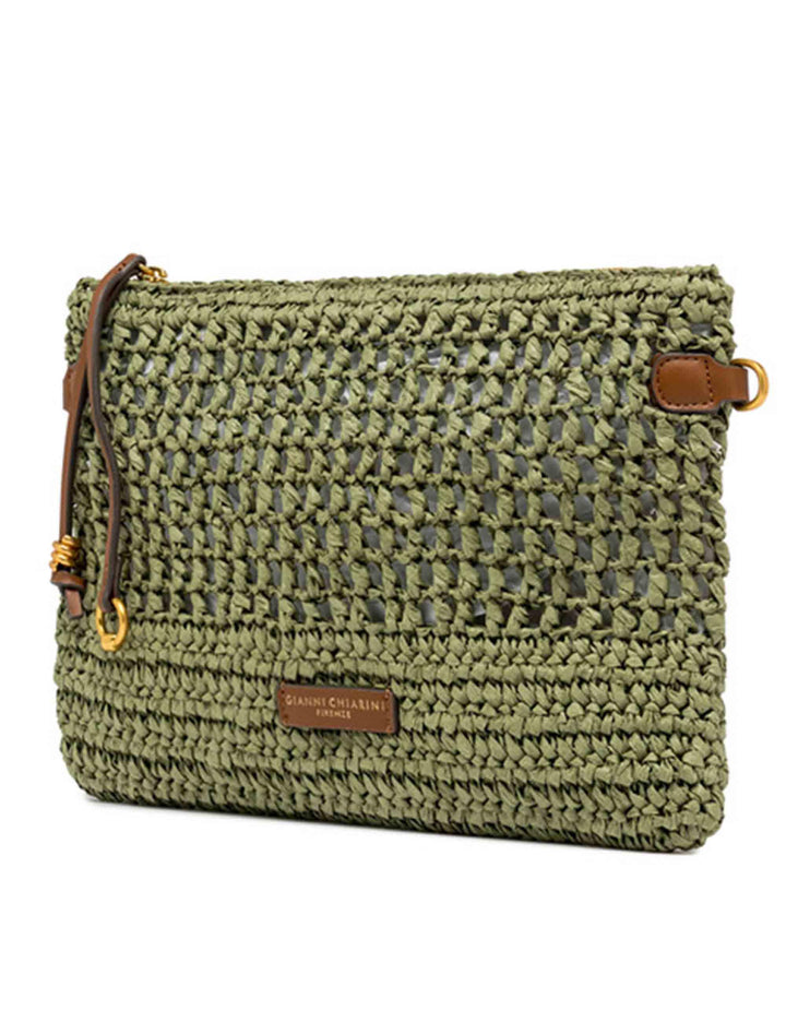 Borse donna Nefeli in rafia verde con tracolla in pelle in tono removibile BS11950 COMM STR-CRCH 11730 Gianni Chiarini 
