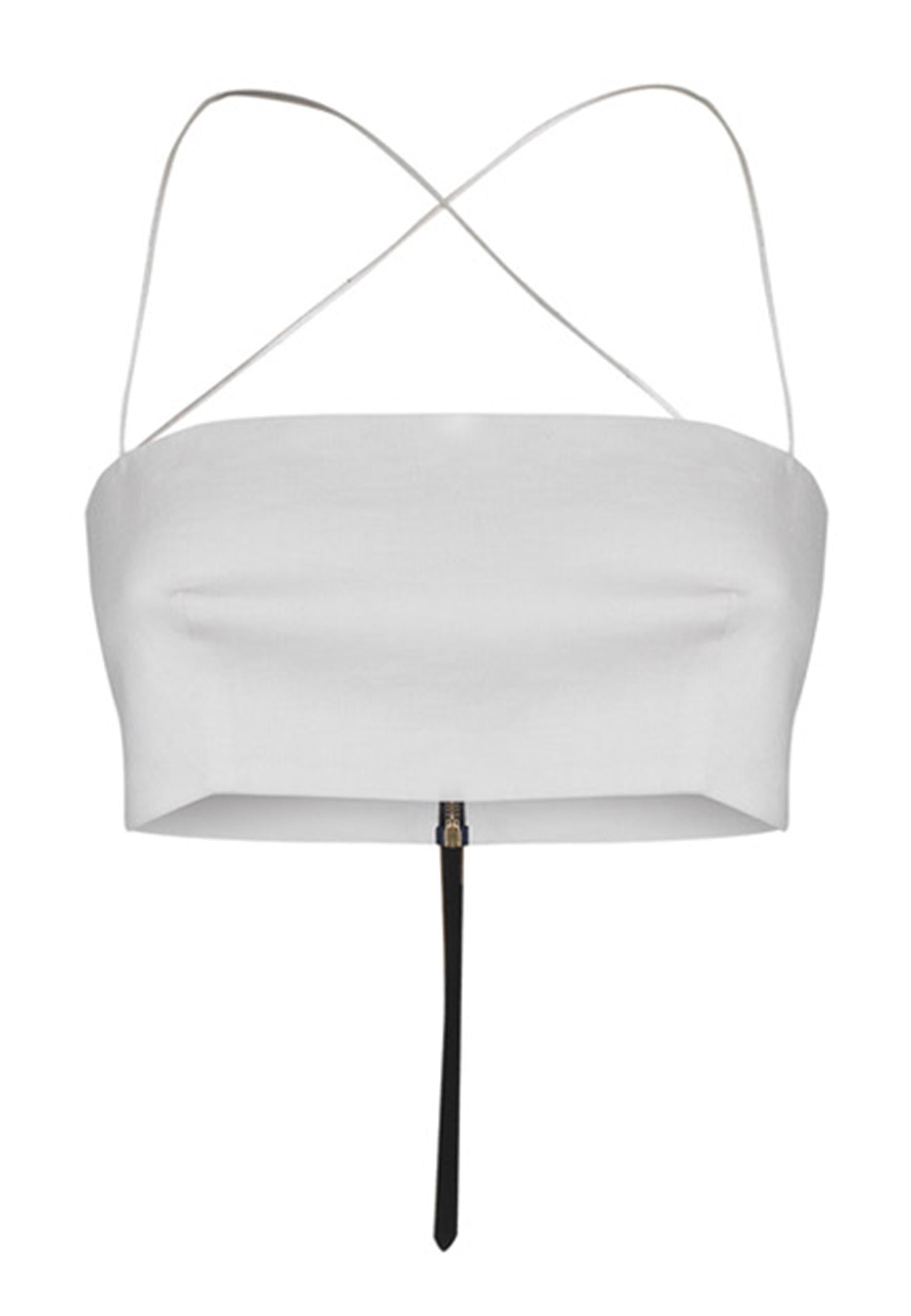 Top Crop Donna NIKI LINUM 001: Lino Bianco & Spalline Incrociate