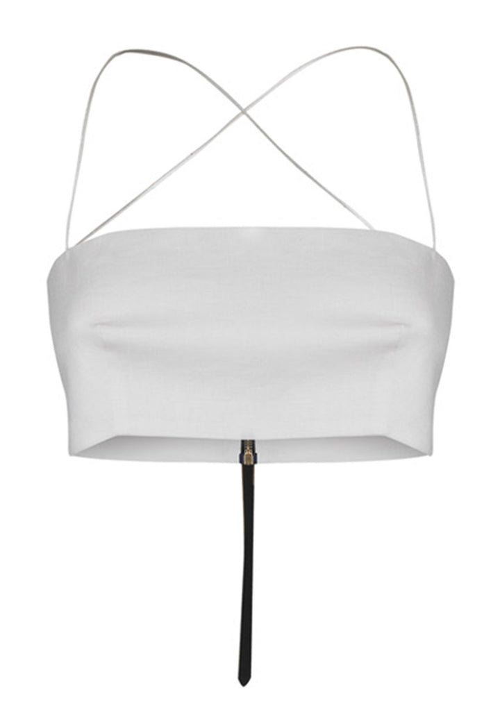 Top crop donna in lino bianco con spalline incrociate THE NIKI LINUM 001 Nineminutes 