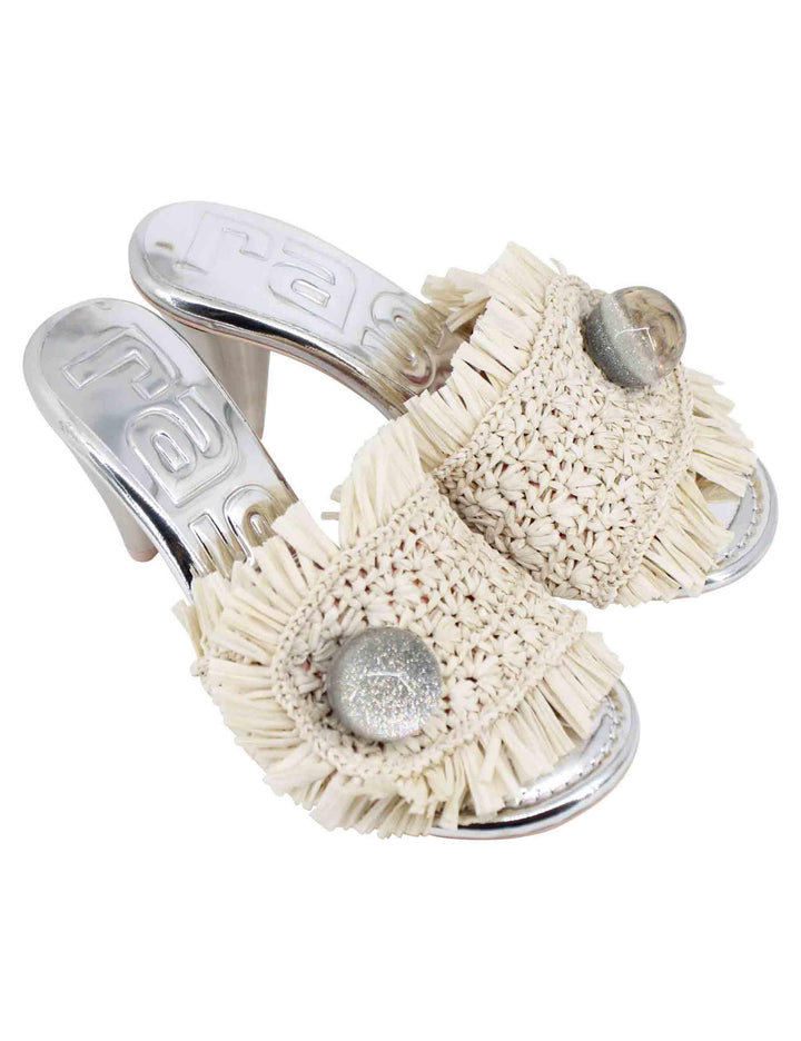 Sandali donna in rafia beige con gioiello e tacco alto in argento 7561 029 Ras 