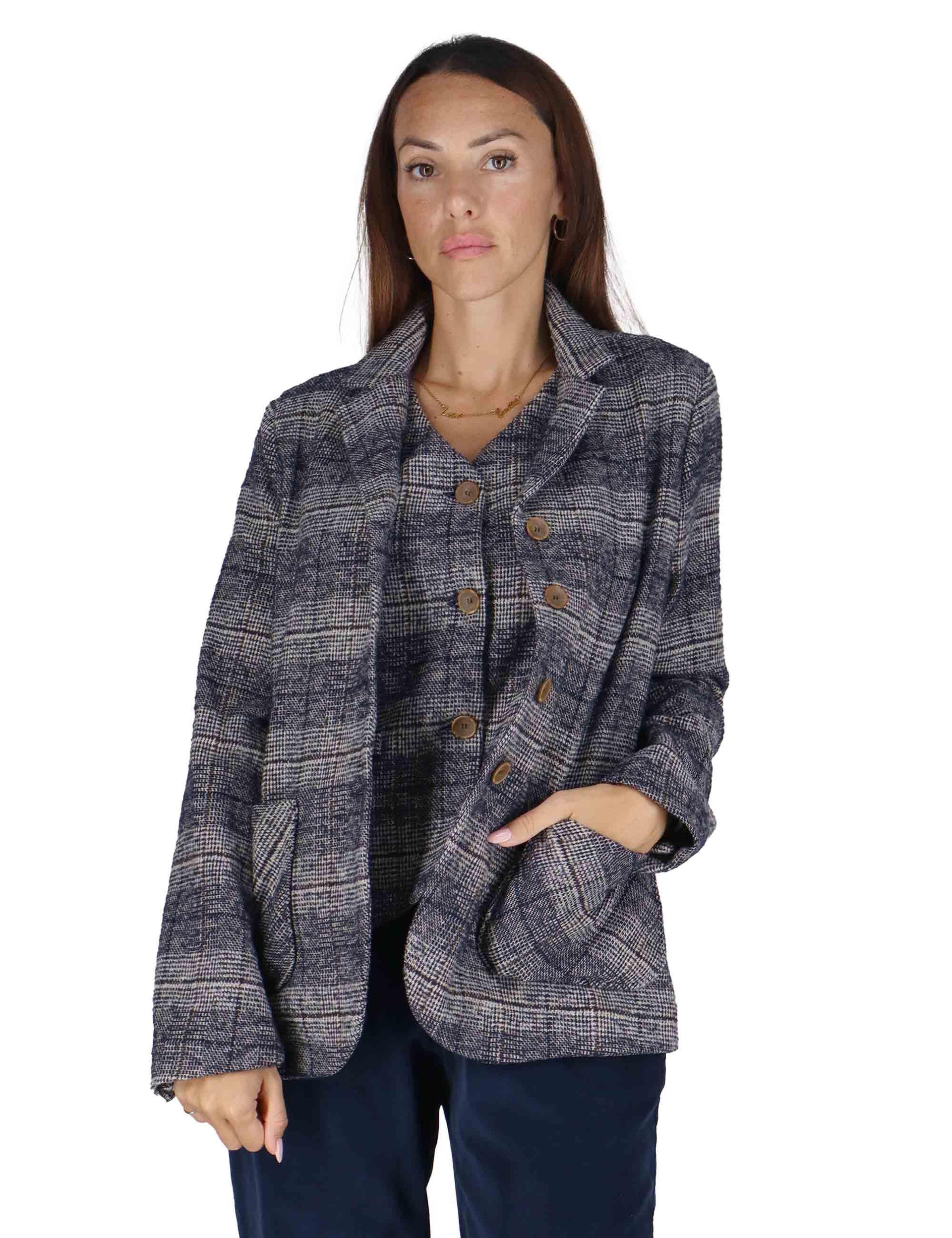 Giacche donna moopetto in misto lana blu 3W25-BICE GALLE NIGHT TreBarraBi 