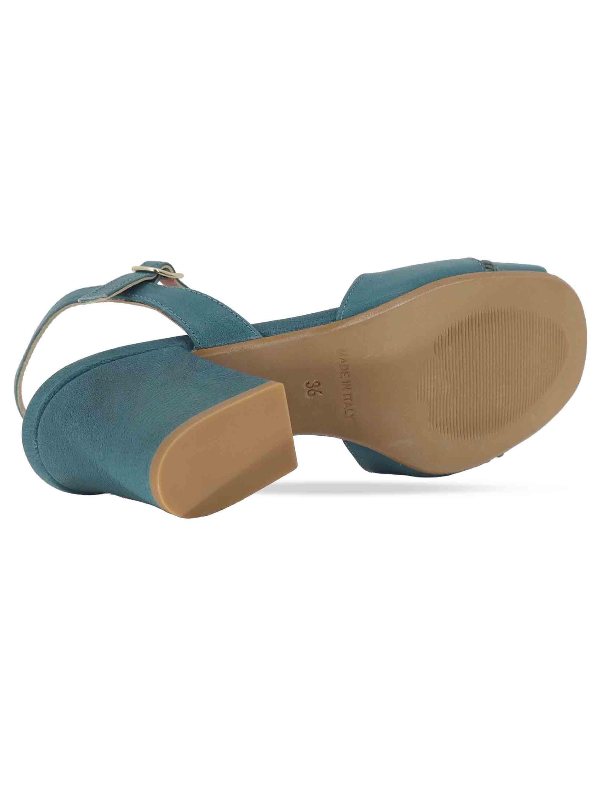 Sandali donna in pelle petrolio con tacco medio e cinturino alla caviglia 5145P 088 Les Venues 