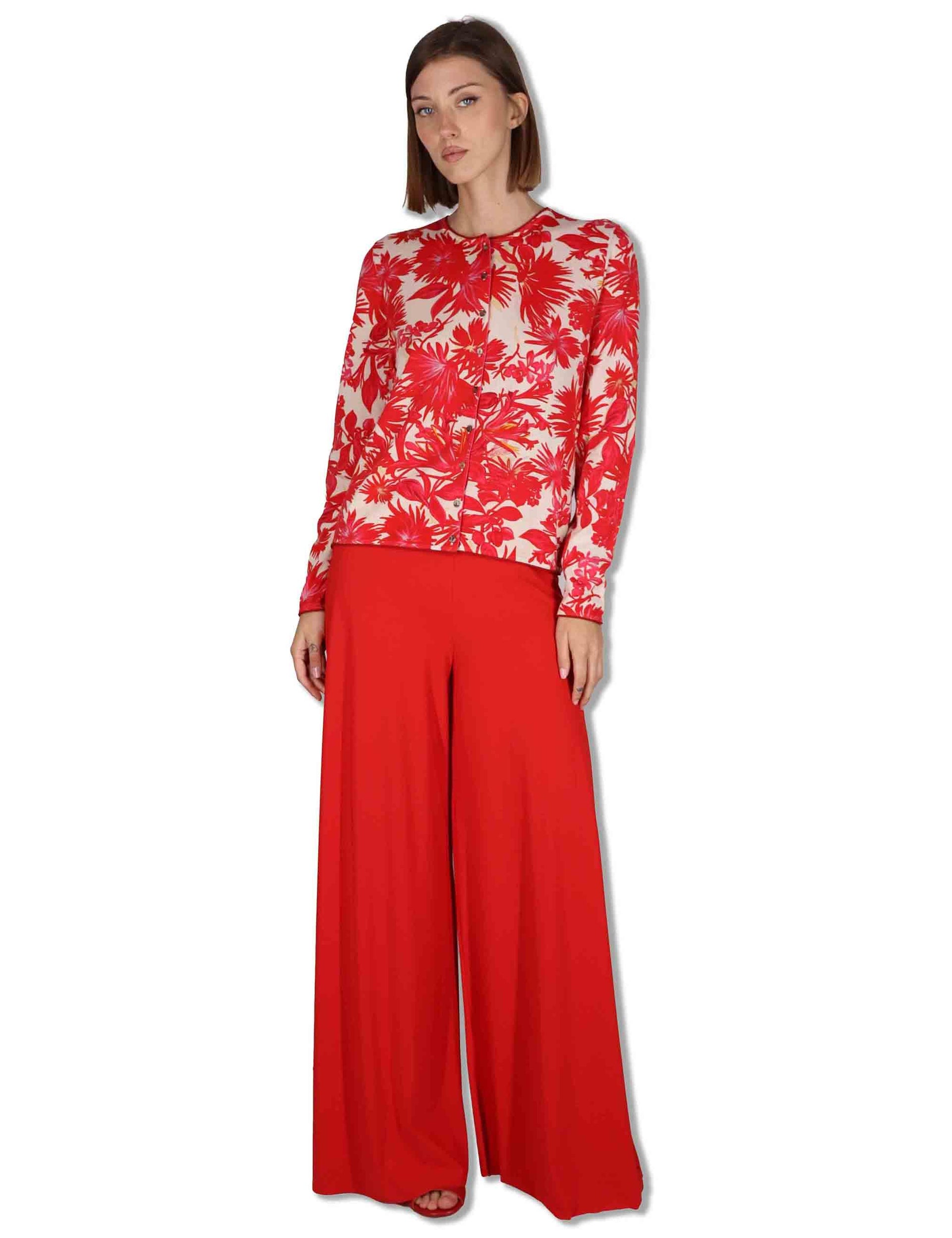 Cardigan donna Cotton Printed in cotone rosso stampato a fantasia JN359978215 B3039 Maliparmi 