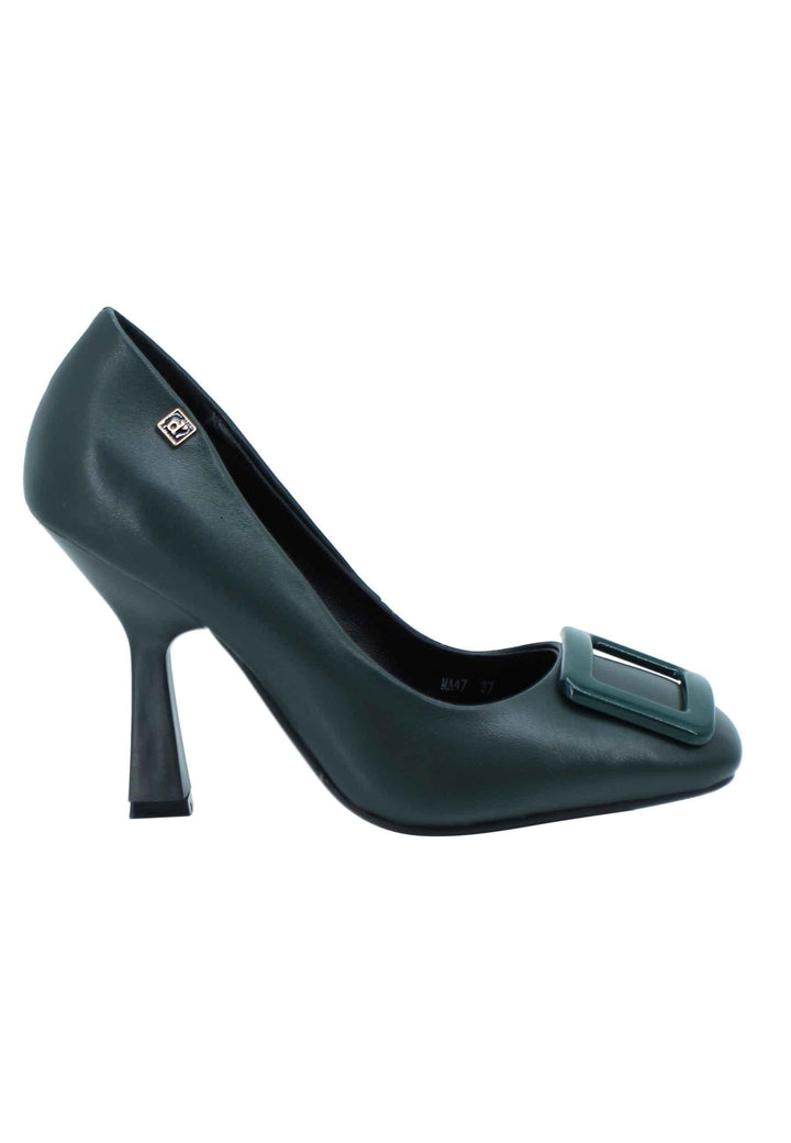Decollete donna in pelle verde punta quadra e accessorio in tinta MA47 005 Manufacture D'Essai 