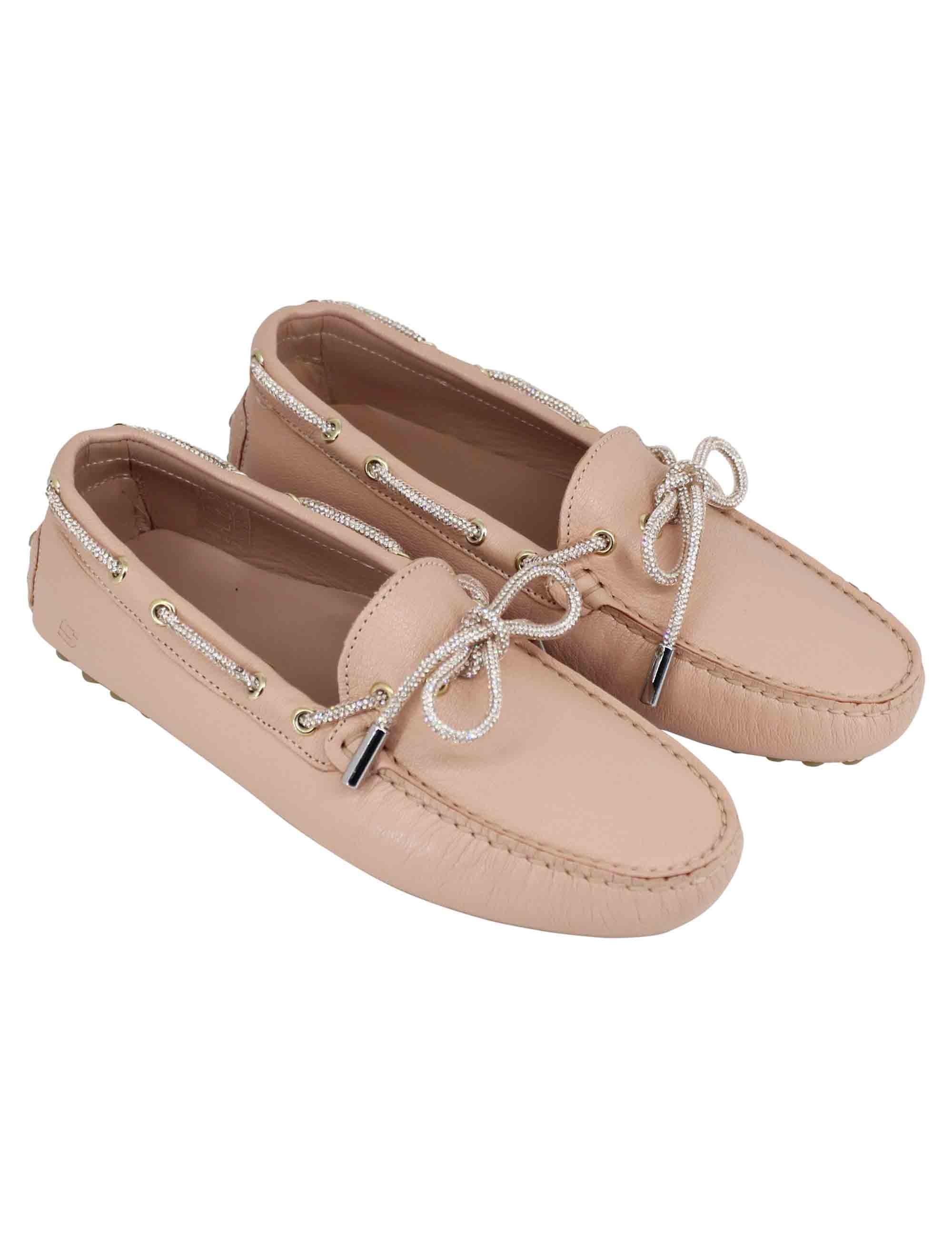 Mocassini donna in pelle rosa con fiocco in strass MOC SPELL 020 Stokton 