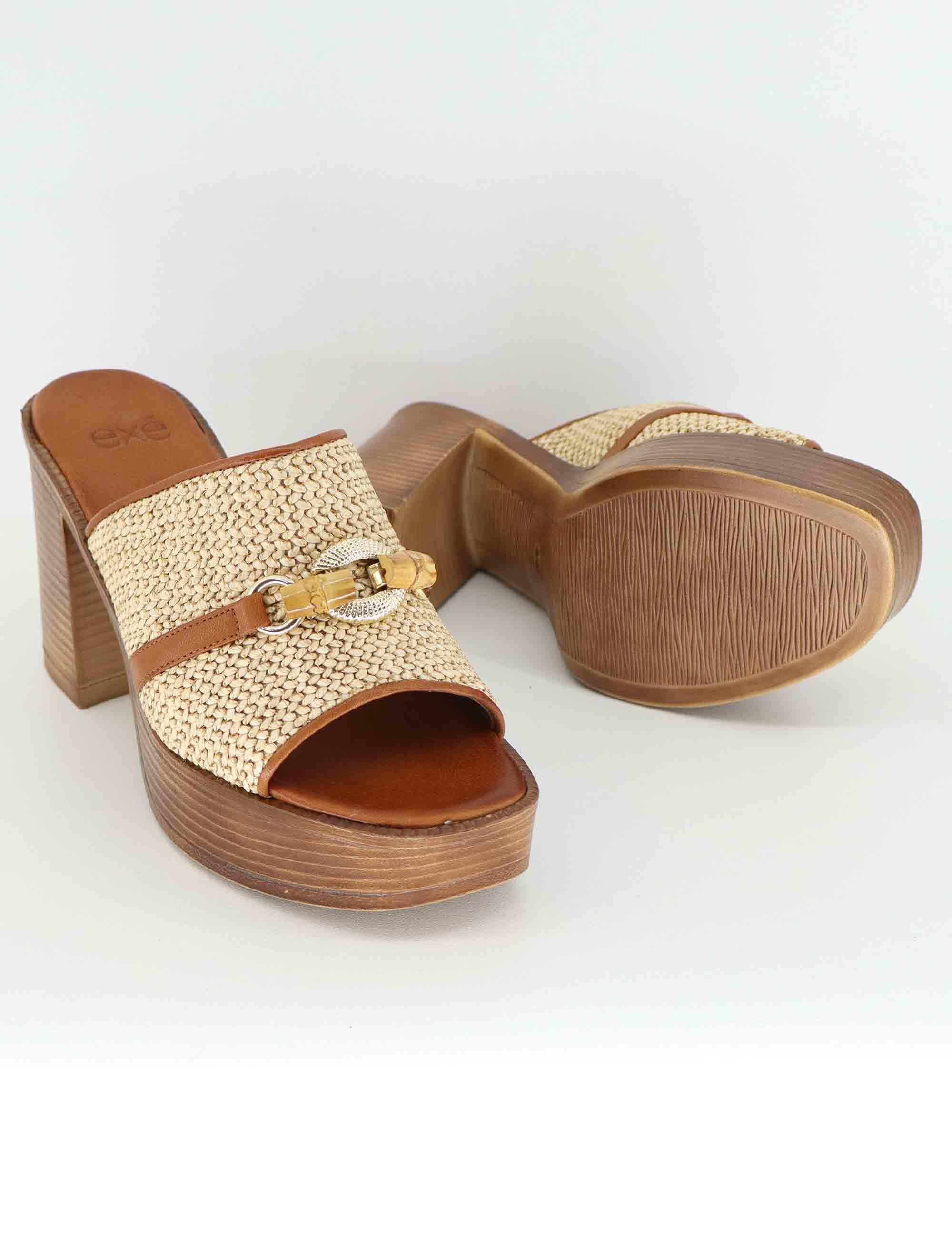 Sandali donna in pelle cuoio e rafia con tacco alto U41005515284 551 Tsakiris Mallas 