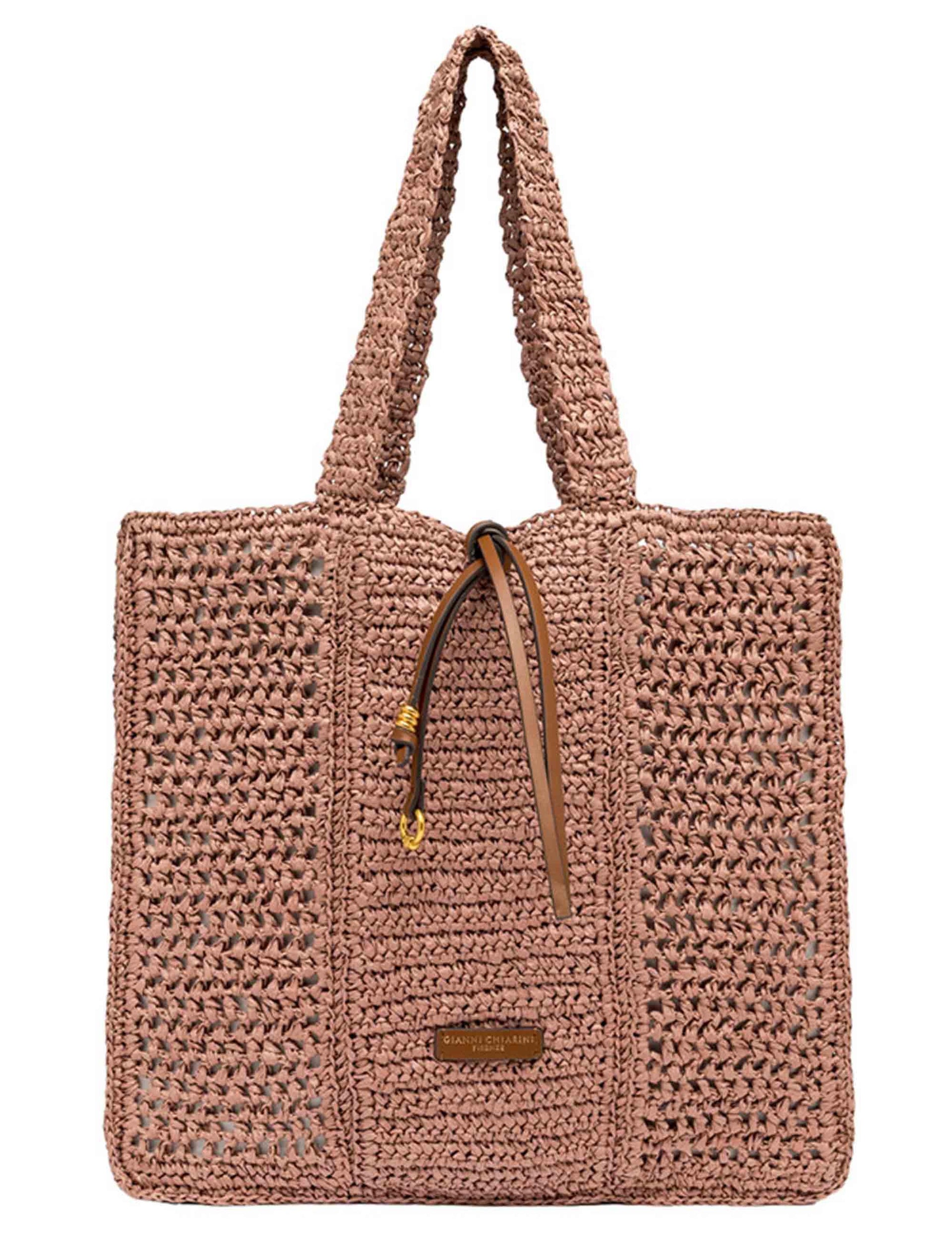Borse Shopper donna Nefili in paglia cipria con manico e chiusura in pelle BS11955 COMM STR-CRCH 7752 Gianni Chiarini 