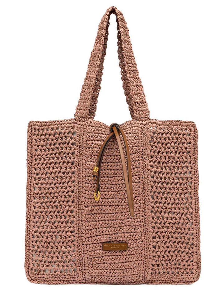 Borse Shopper donna Nefili in paglia cipria con manico e chiusura in pelle BS11955 COMM STR-CRCH 7752 Gianni Chiarini 