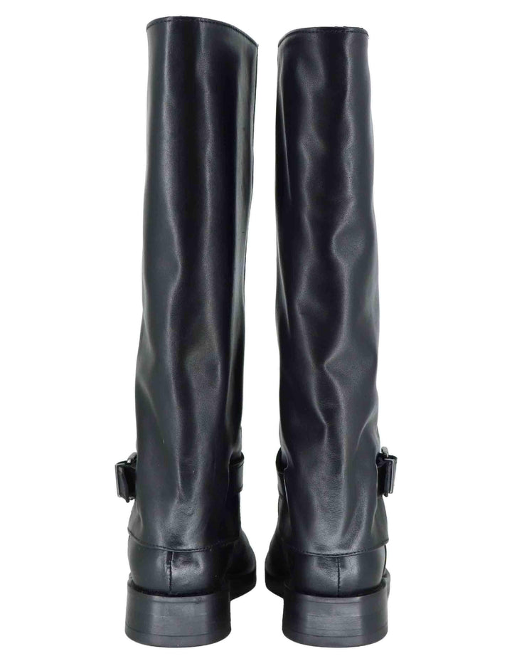 Stivali donna in pelle nera con ghetta cinturino e tacco basso SP109 001 Spatarella 