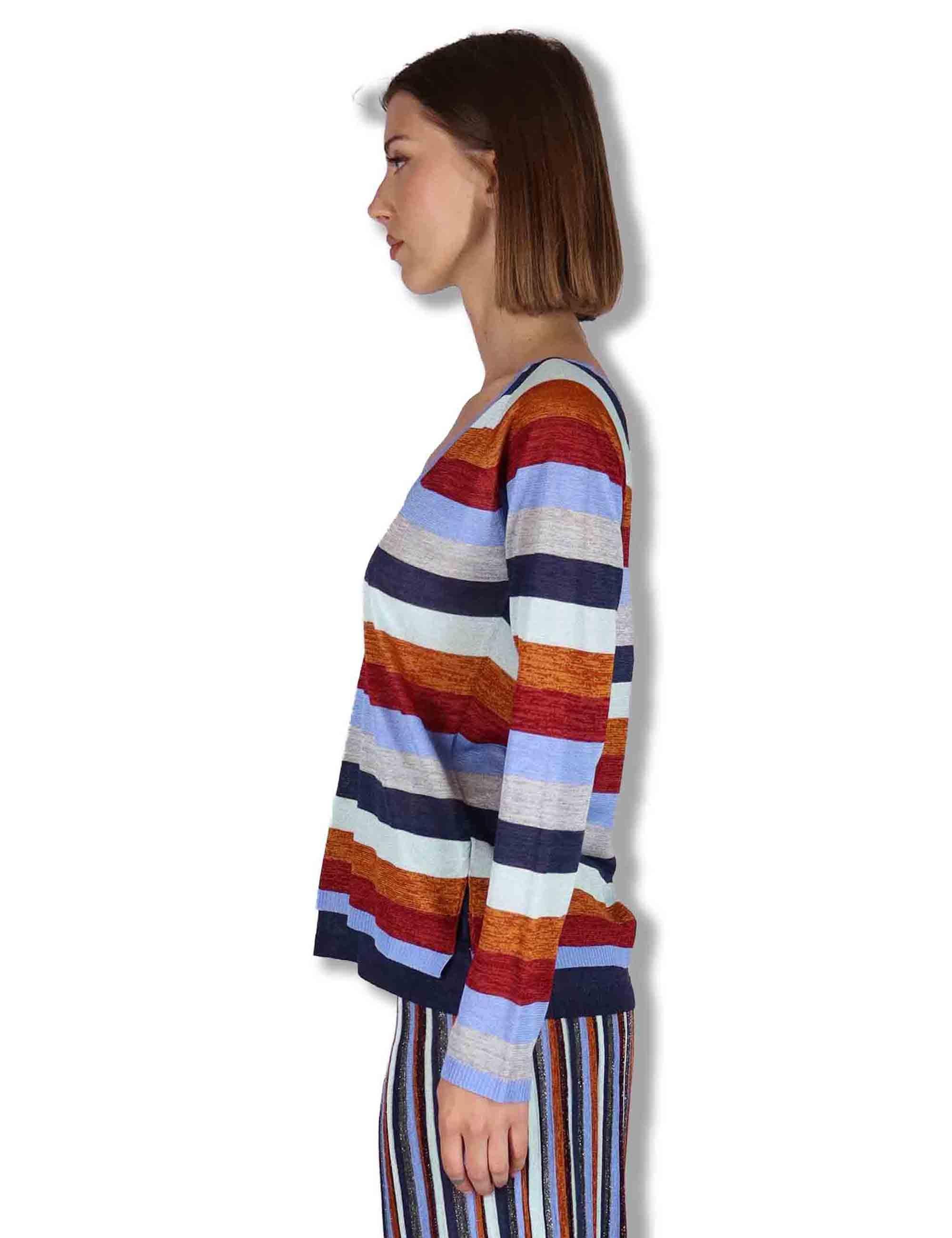 Maglia donna Viscose Fluid in viscosa naturale azzurra e multicolore JQ512177100 81B99 Maliparmi 