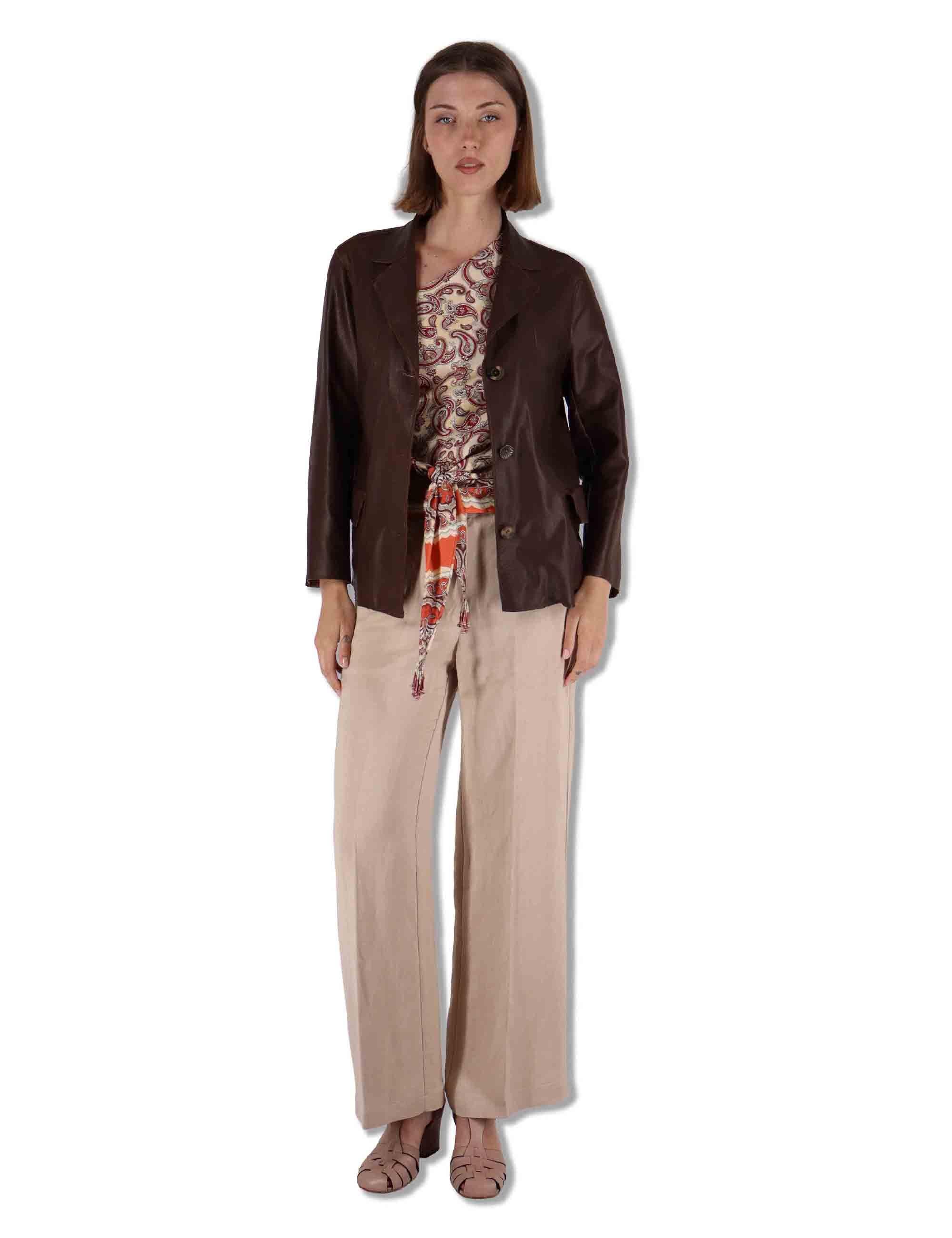 Giacche blazer donna in pelle marrone monopetto SP1527 014 Spatarella 