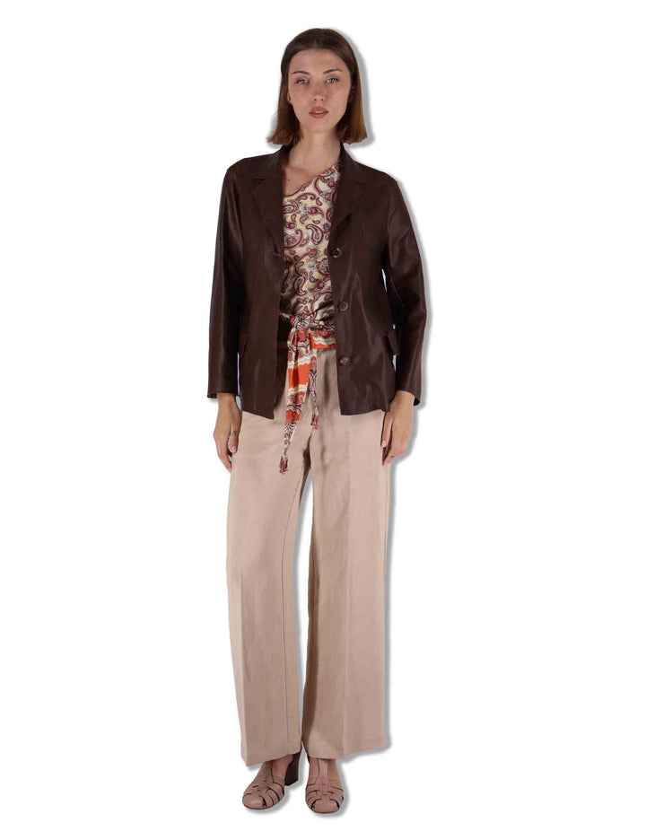 Giacche blazer donna in pelle marrone monopetto SP1527 014 Spatarella 