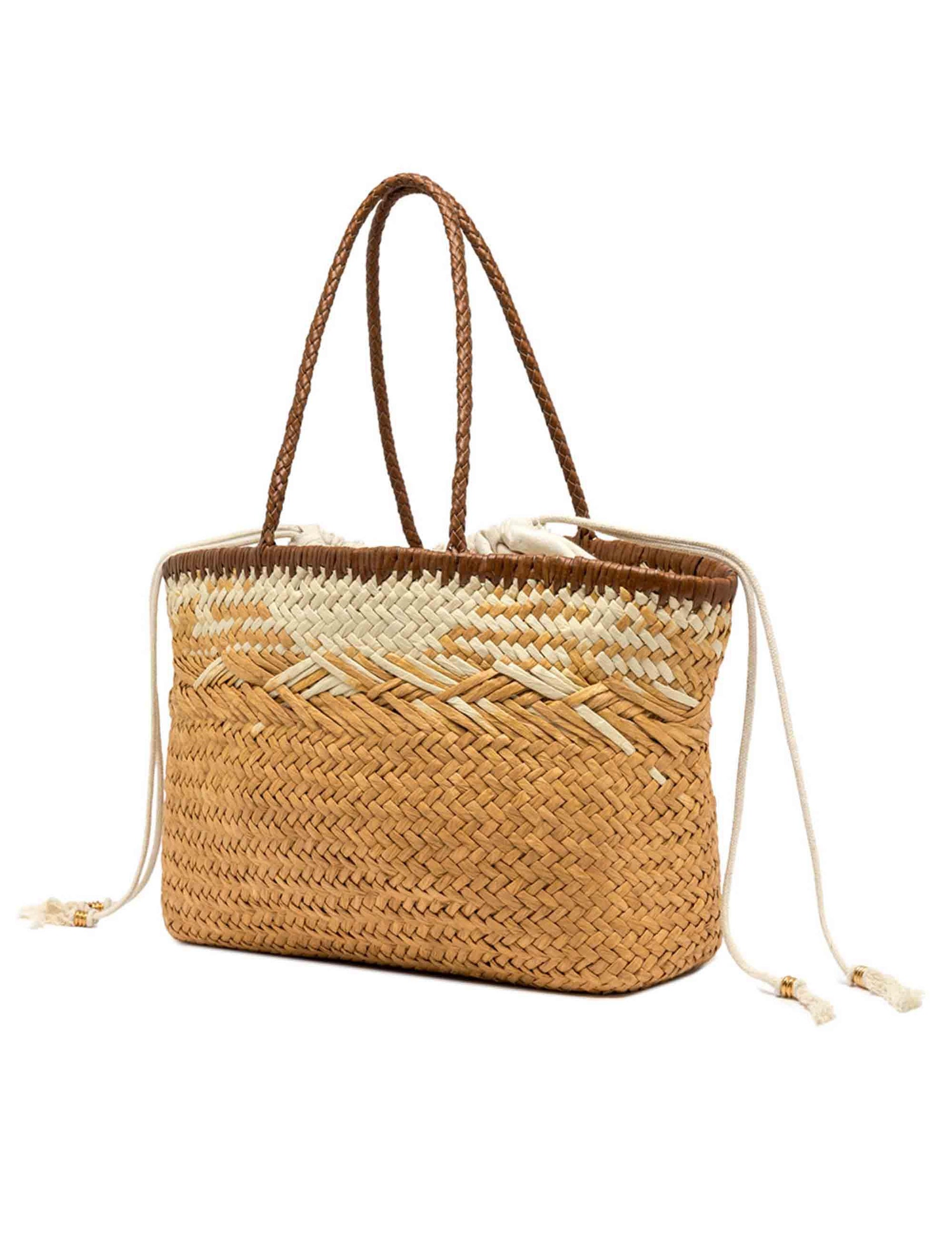 Borse donna Paloma in paglia intrecciata naturale manici in pelle e chiusura coulisse BS11312 COMM STRAWINT 064 Gianni Chiarini 