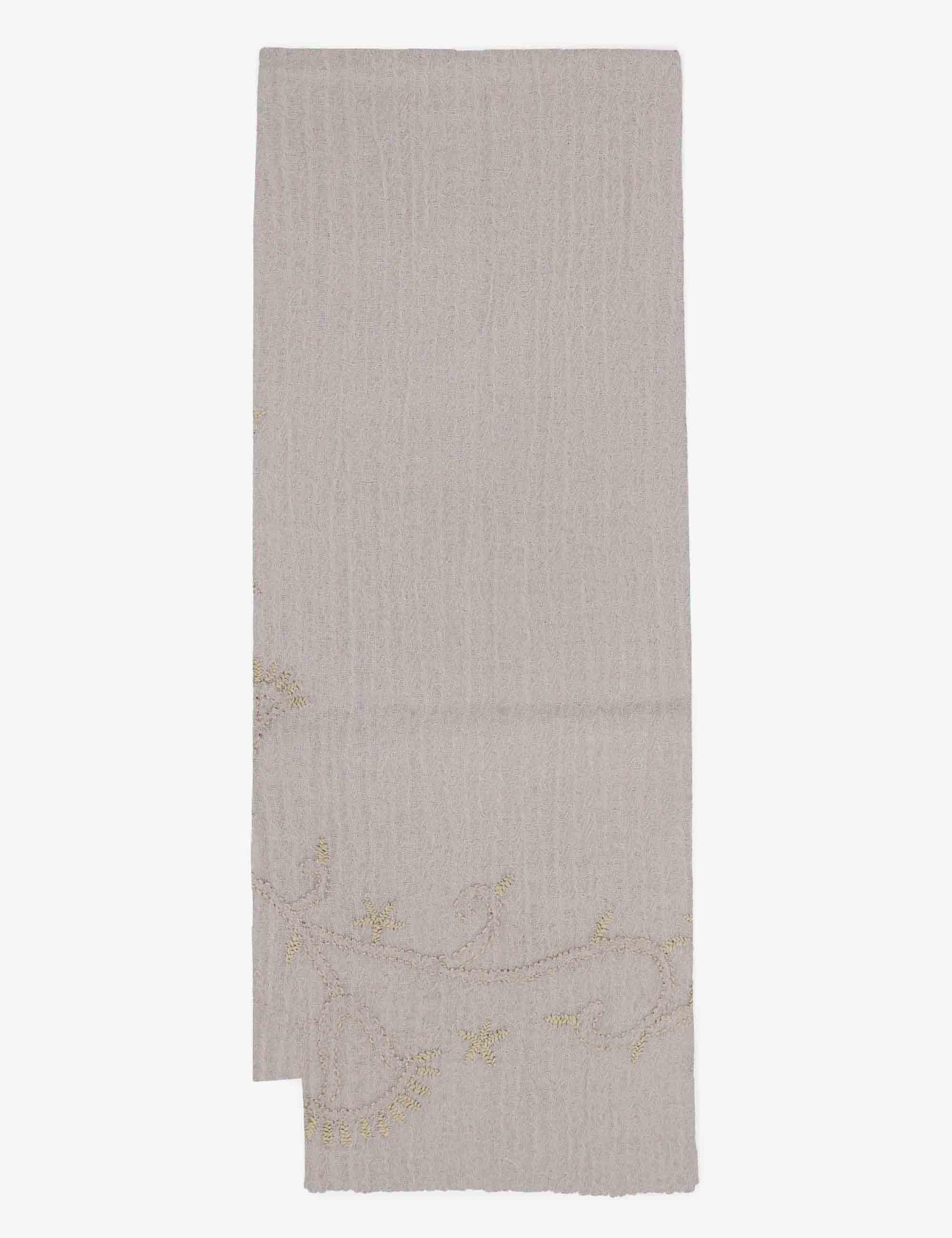 Sciarpe donna in lana taupe con ricami floreali 61260073 0008 Pyaar 