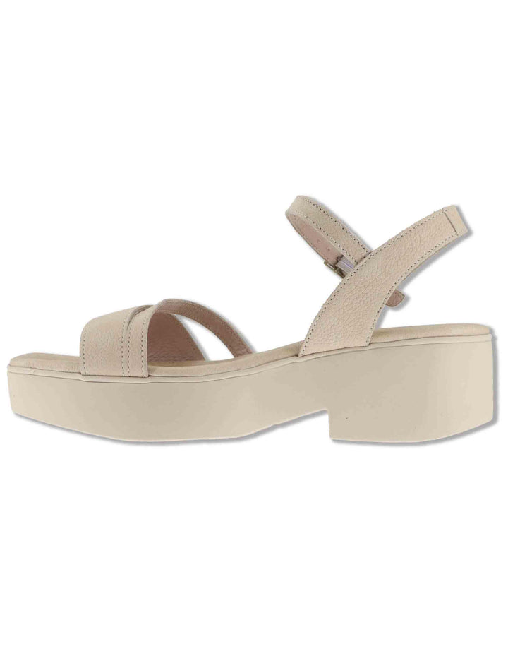Sandali donna in pelle beige con cinturino alla caviglia e zeppa in gomma B-1001 020 Wonders 