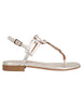 Sandales plates à bout ouvert et bride arrière pour femme en cuir verni platine, modèle Donna T1027 602.
