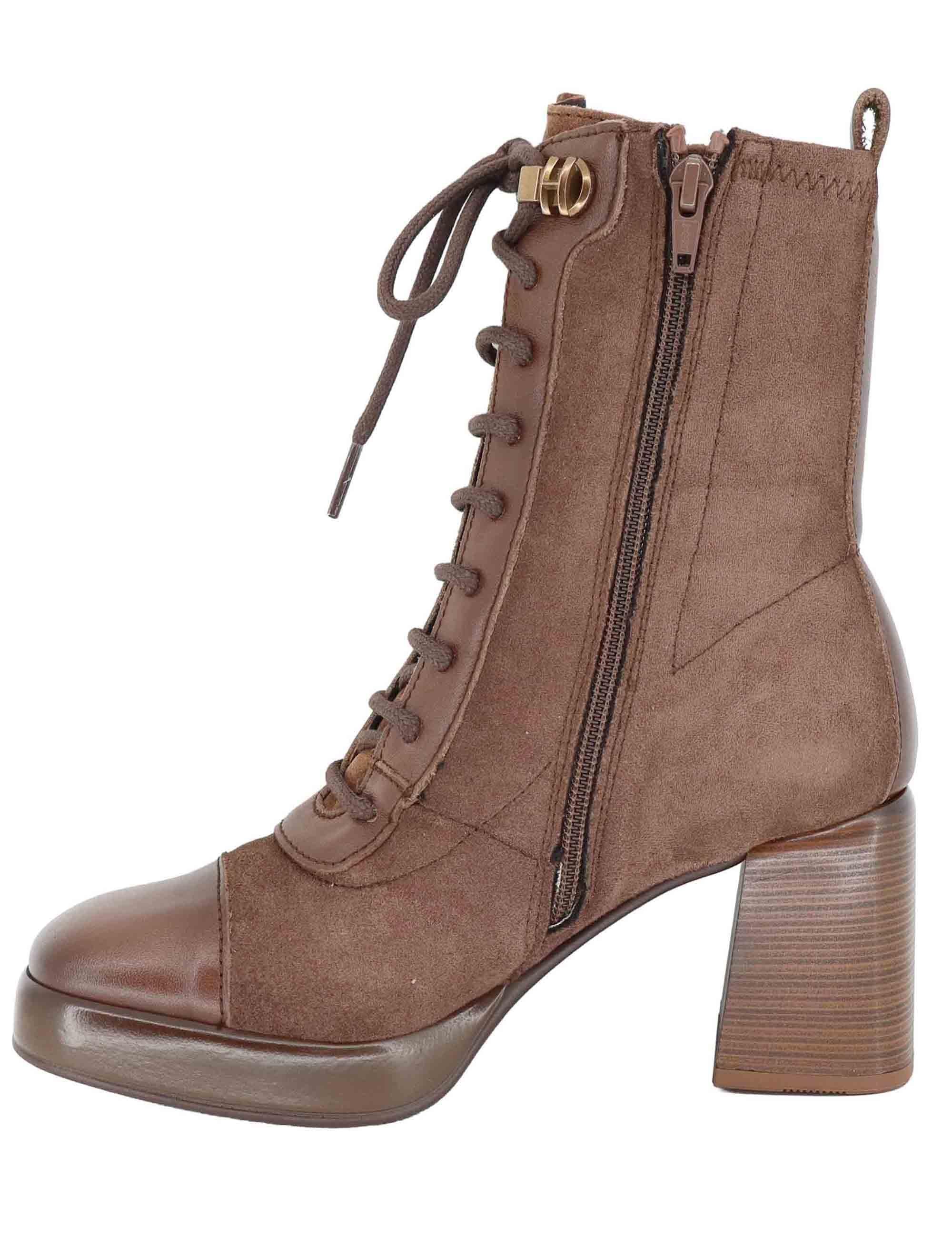 Stivaletti donna in pelle e tessuto marrone con tacco alto HI254231 C005 Hispanitas 