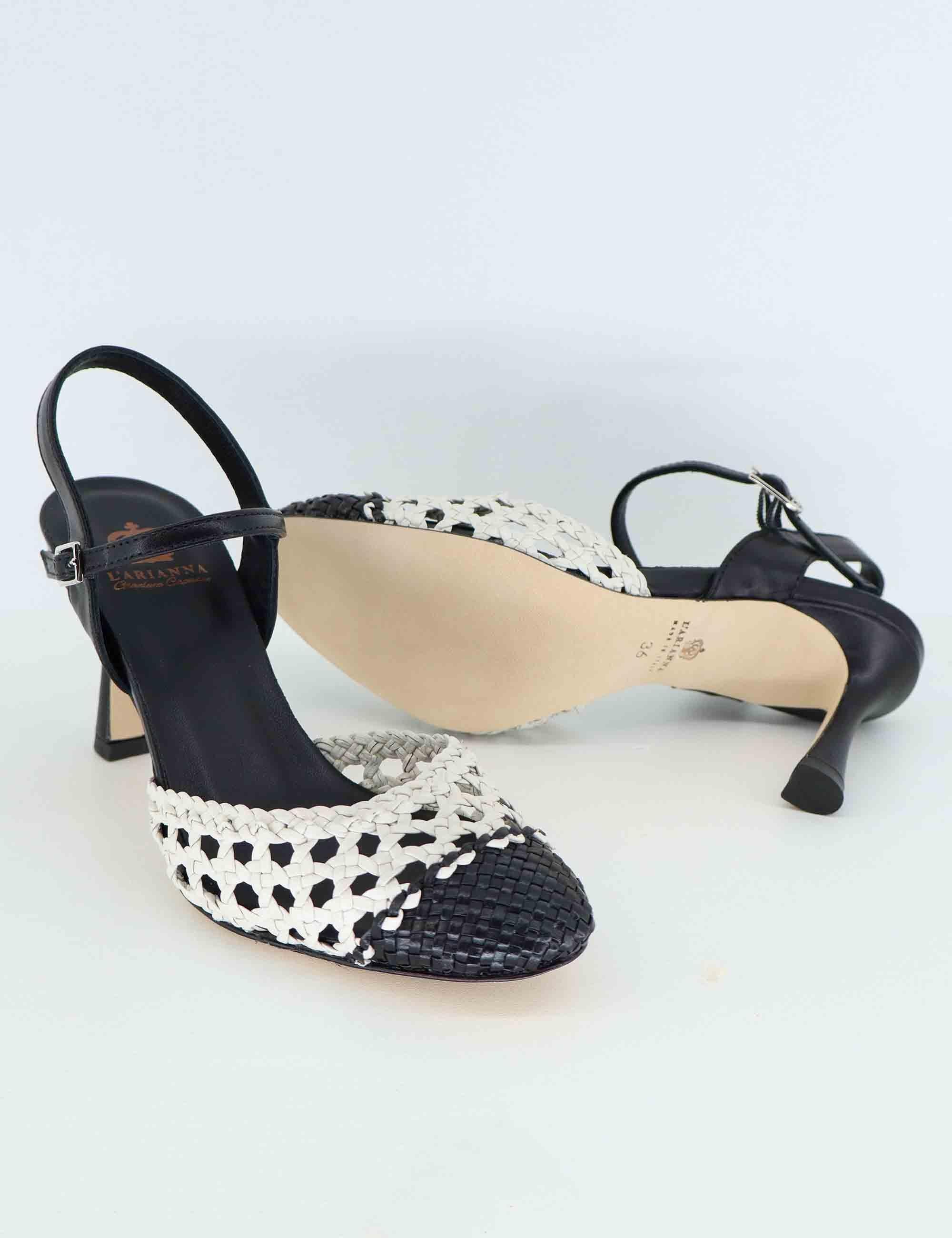 Sandali donna in pelle nera e bianca con tacco alto CH2504/RT 002 L'Arianna 