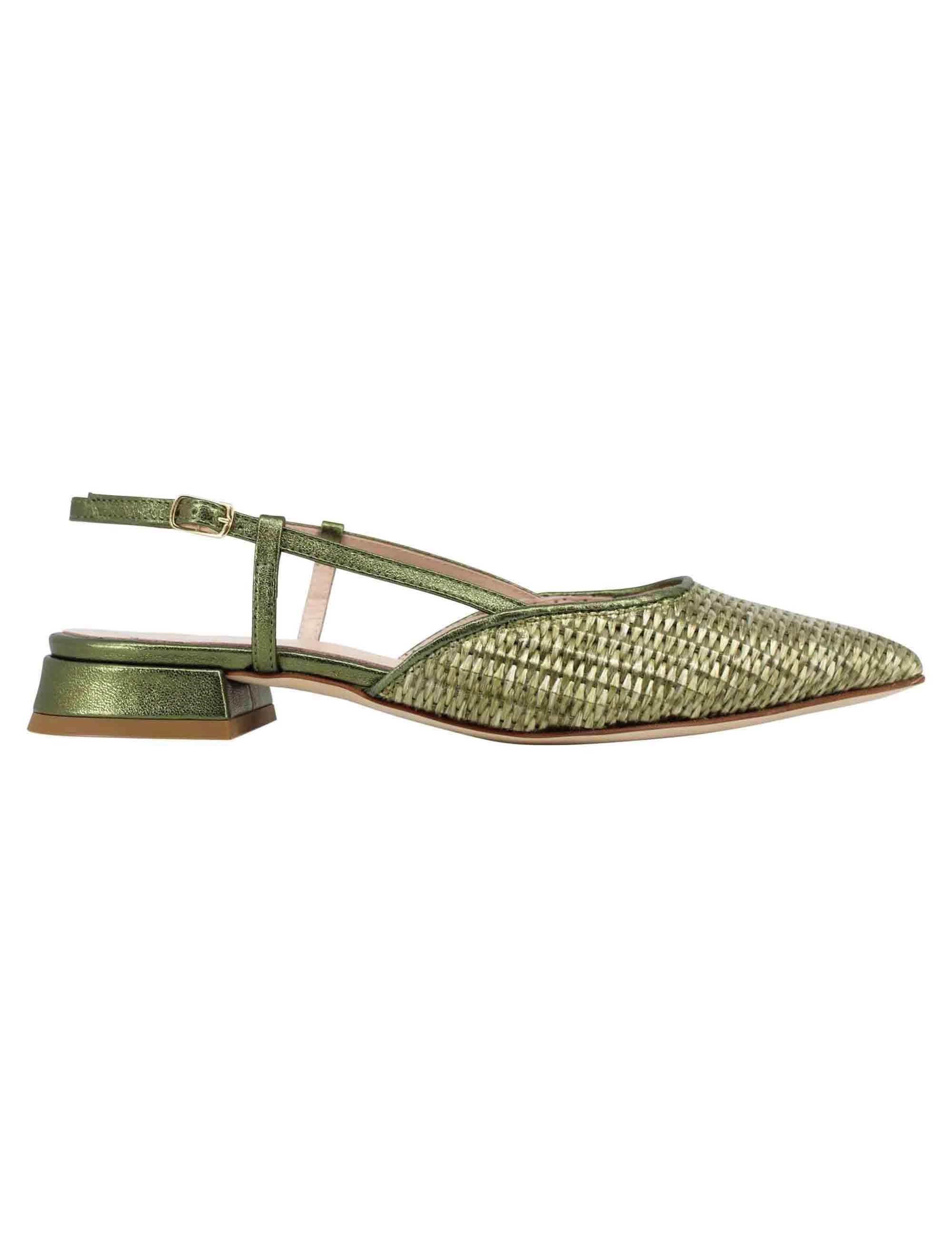 Decollete slingback donna in rafia verde con riporti in pelle verde e tacco basso SPX1416P 005 Spatarella 