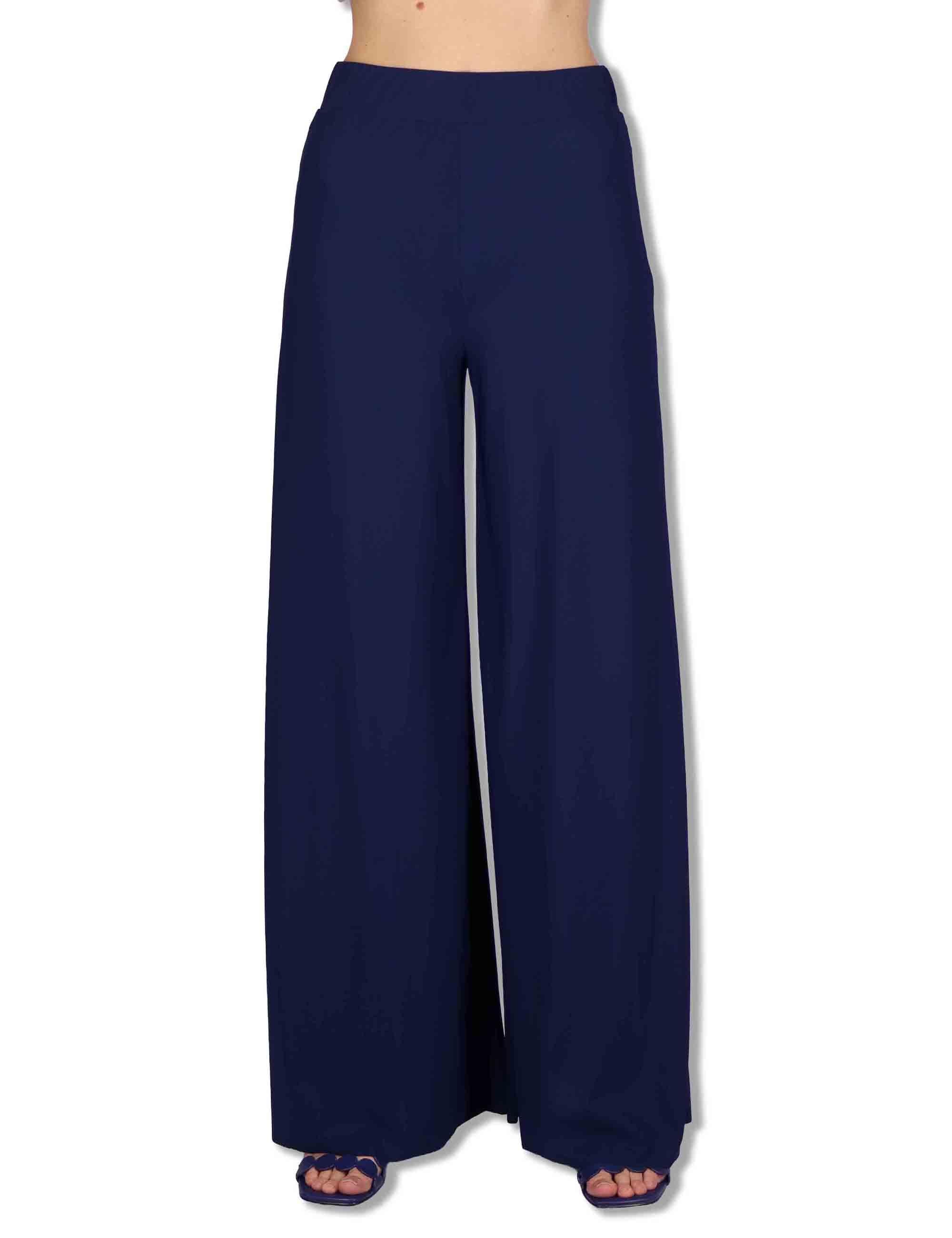 Pantaloni donna Soft in Jersy blu con gamba larga ed elastico in vita JH011770210 80043 Maliparmi 