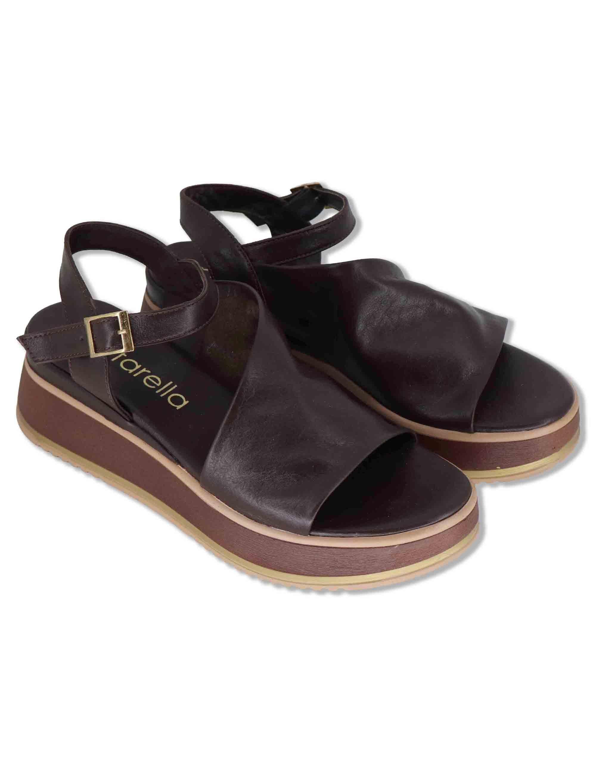 Sandali donna in pelle marrone con cinturino alla caviglia e zeppa media SP230935 029 Spatarella 