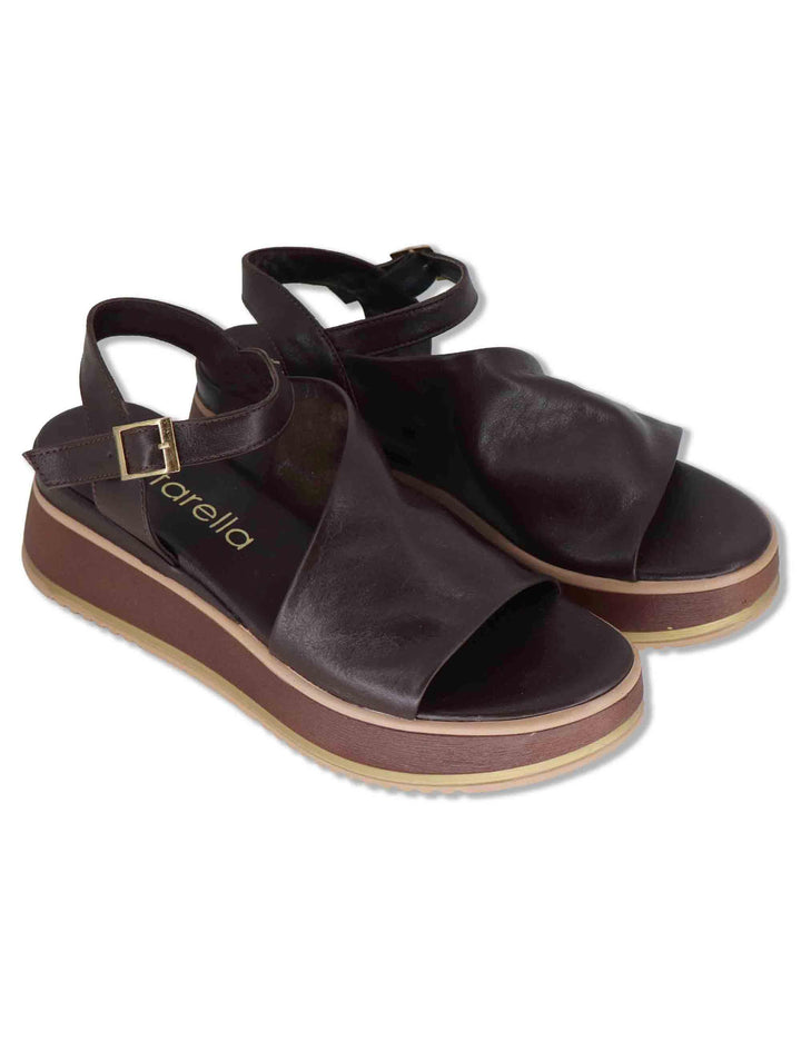 Sandali donna in pelle marrone con cinturino alla caviglia e zeppa media SP230935 029 Spatarella 