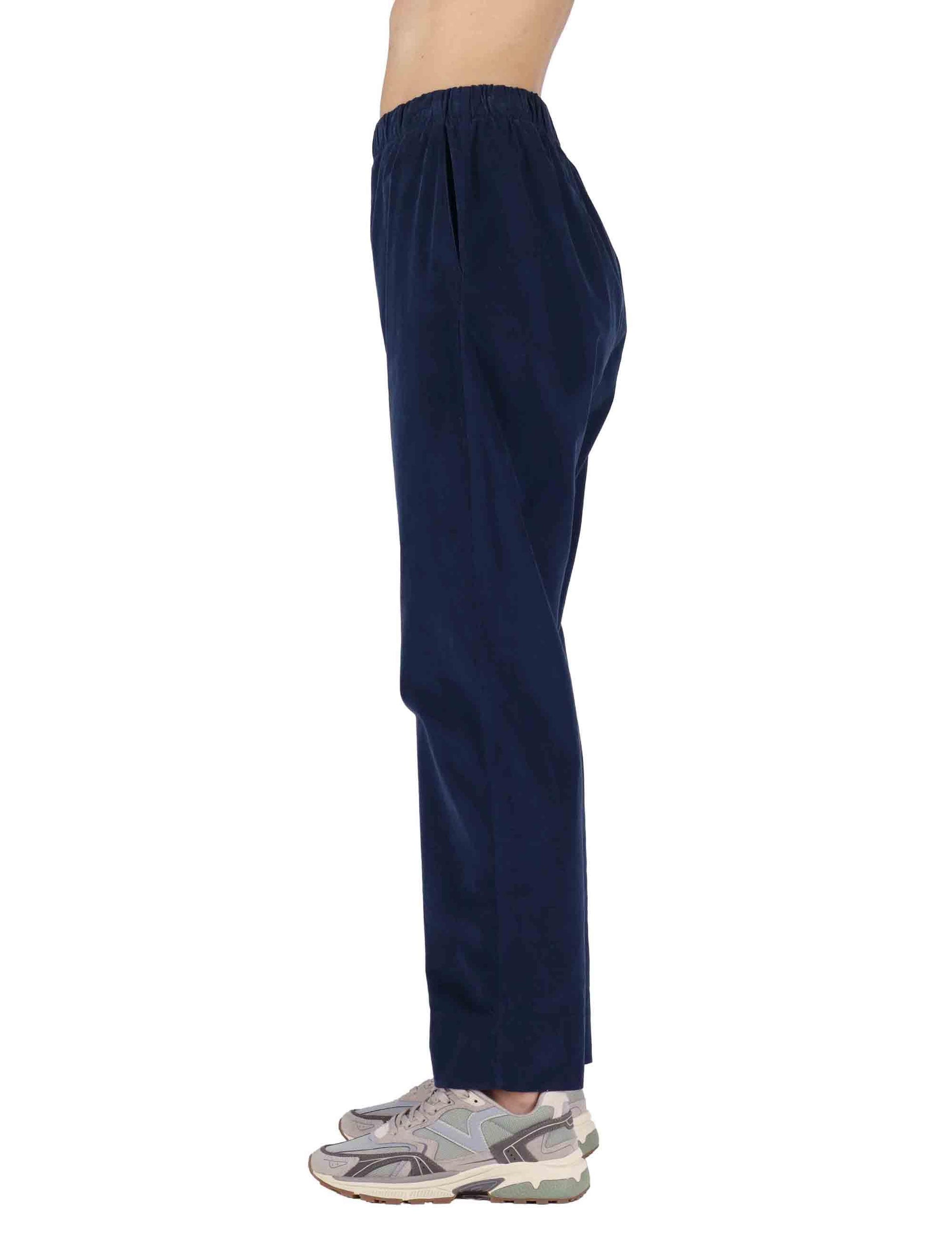 Pantaloni donna in cotone blu con elastico in vita 3W25-PINA MICROVEL NIGHT TreBarraBi 