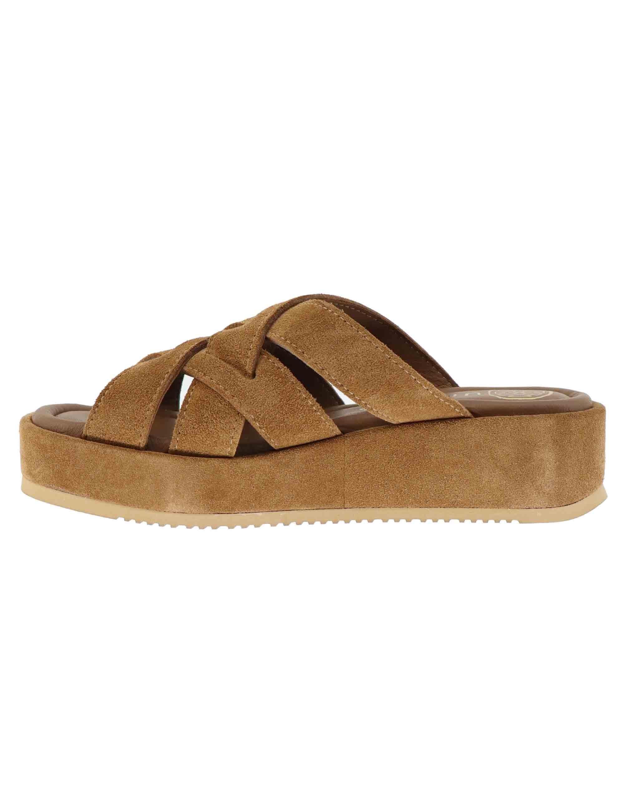 Sandali donna in camoscio cuoio con zeppa bassa KATOU BS_CUOIO Unisa 